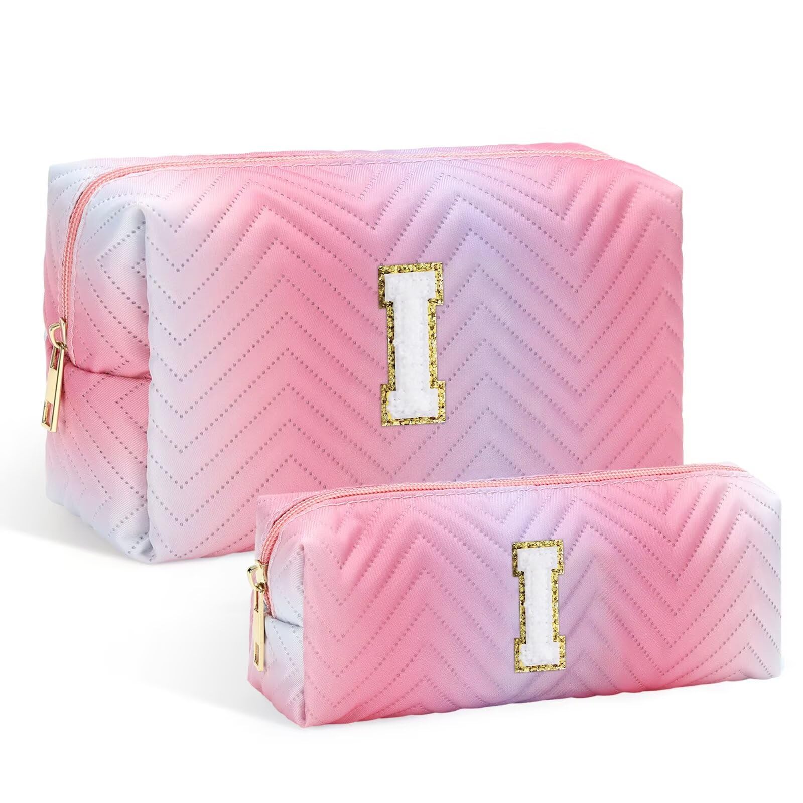 YOOLIFE Personalized Initial Pink Makeup Bag - Cute Cosmetic Pouch & Travel Toiletry Organizer for Women | Perfect Birthday Gift for Her, Mom, Wife, Girlfriend & Bridesmaid | Great for Travel, Daily Makeup Storage & Gift Giving Occasions