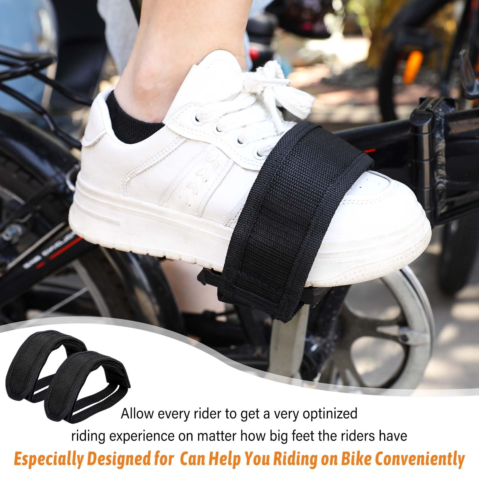 1 Pair Adjustable Anti-Slip Bike Pedal Straps - Universal Bicycle Toe Clips with Double Adhesive for Exercise & Road Bikes - Perfect for Cycling, Spinning & Indoor Workouts