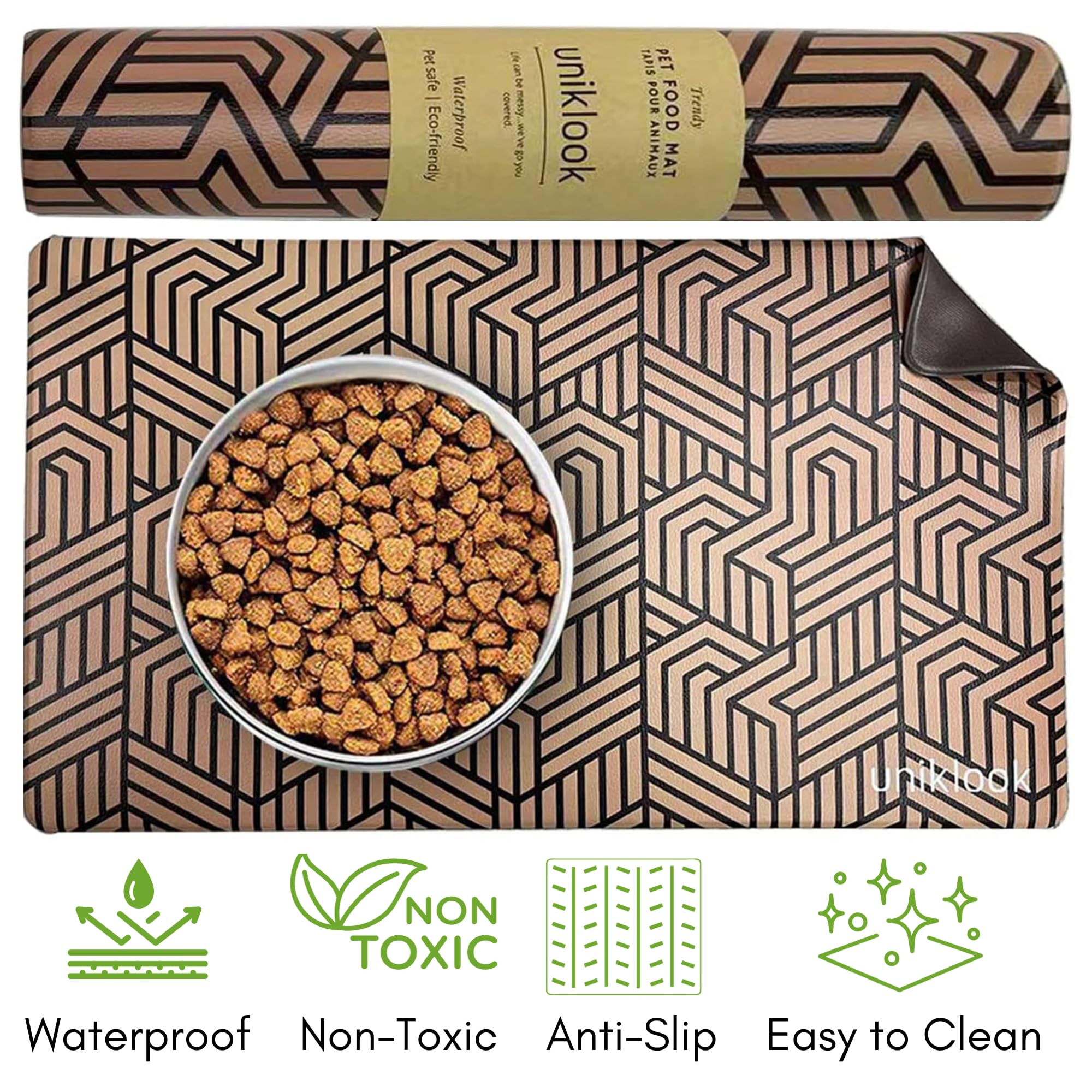 Non-Slip Waterproof Dog Food Mat - Durable Pet Feeding Mat for Bowls, Food & Water - Easy Clean Dog Bowl Mat for Indoor & Outdoor Use - Perfect for Messy Eaters & Spill Prevention - UnikLook