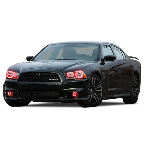Bright Red LED Halo Ring Headlight & Fog Light Kit for Dodge Charger 2011-2014 - DRL Angel Eyes with Plug & Play Installation - Perfect for Night Driving & Car Customization