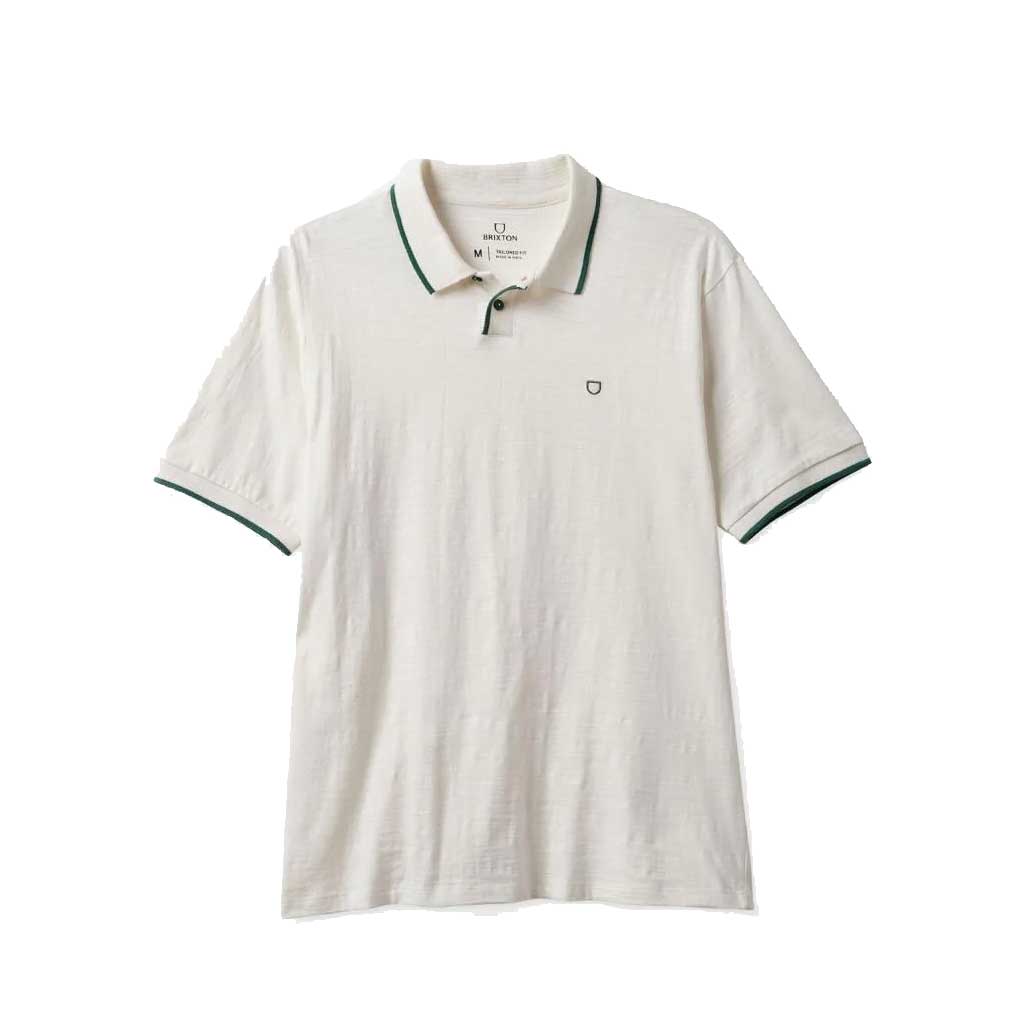 Brixton Proper Slub Short Sleeve Polo Shirt - Off White/Spruce | Casual Men's Knit Top for Summer & Spring Outings