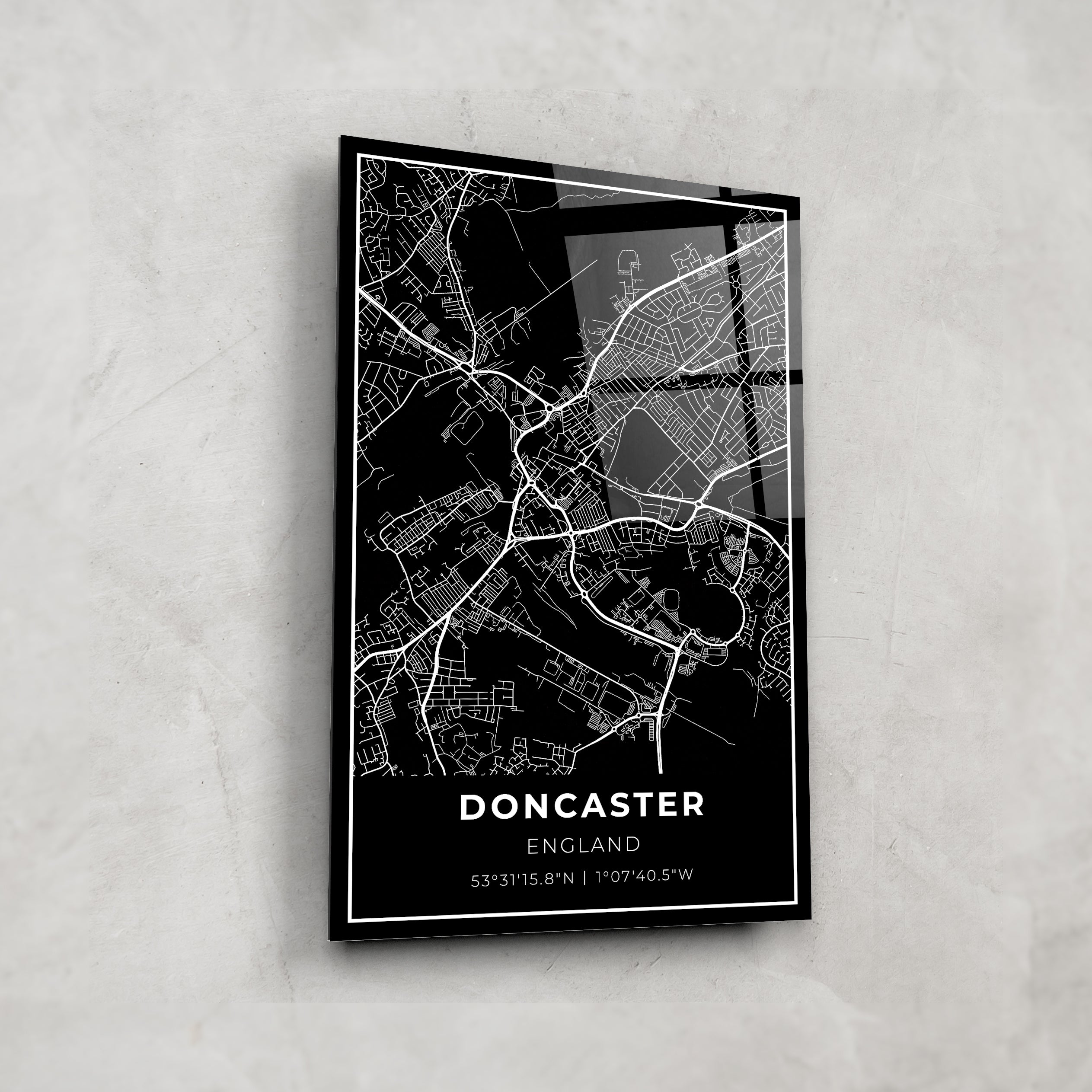 Doncaster Map Glass Art - Handcrafted Glass Wall Decor for Home & Office - Perfect for Living Room, Bedroom, or Gift Giving