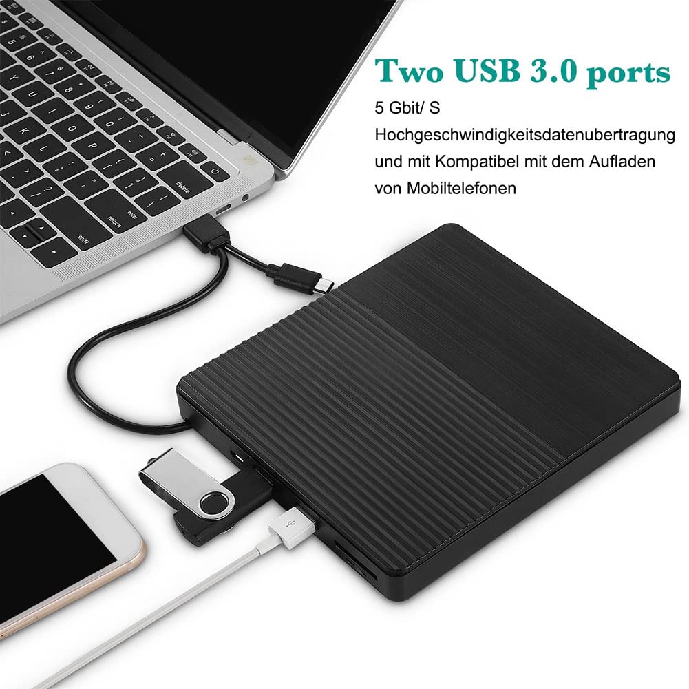 Knadgbft External DVD Burner Drive - USB 3.0 & USB-C Compatible Portable CD/DVD Writer for Laptop, Desktop, Mac, PC - Perfect for Watching Movies, Burning Discs, Installing Software & Data Backup