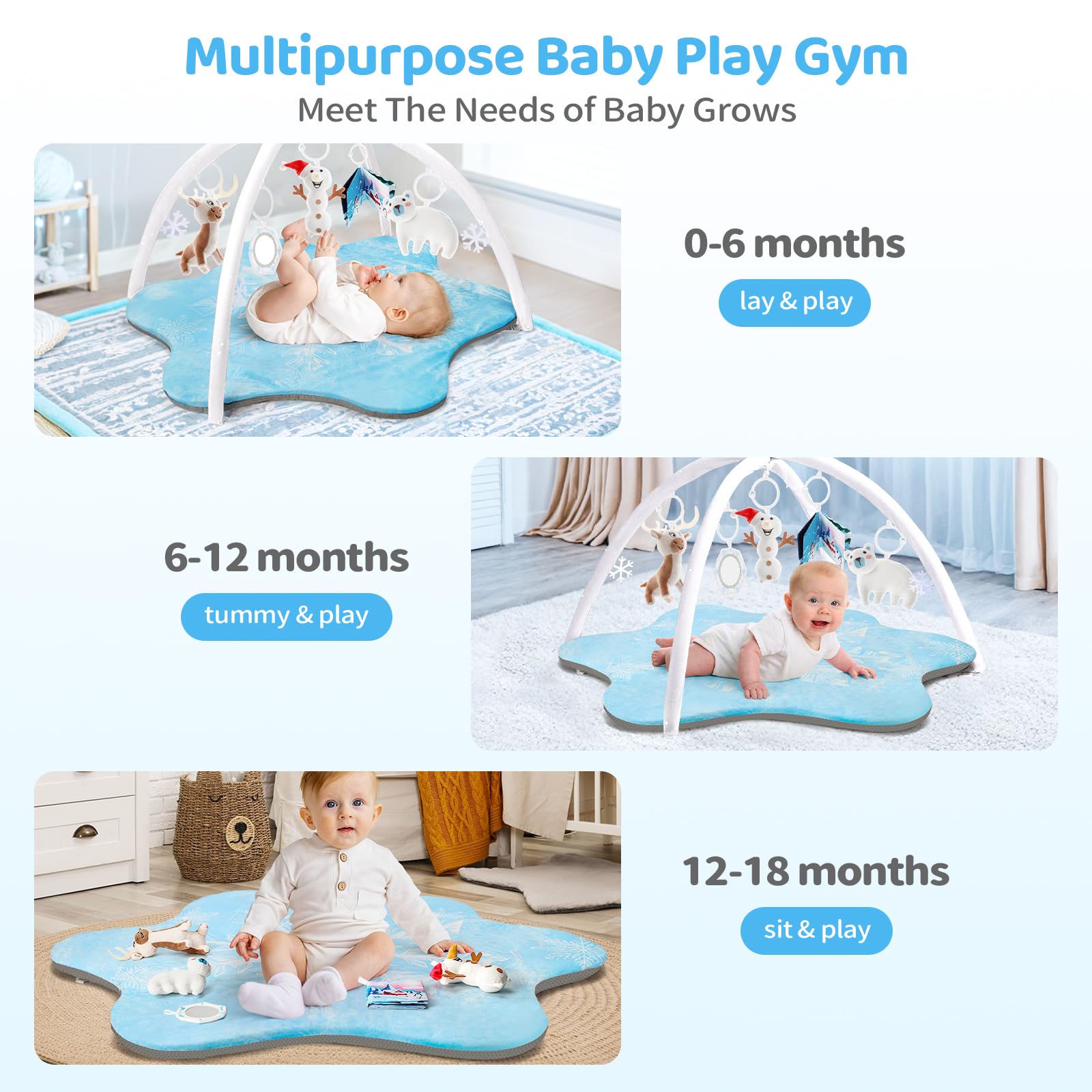 BNAKKON Baby Play Gym Mat - Extra Thick & Soft Activity Mat for Infants 0-18 Months | 5 Detachable Sensory Toys for Tummy Time & Motor Skill Development | Perfect for Nursery, Daycare & Playtime (White)