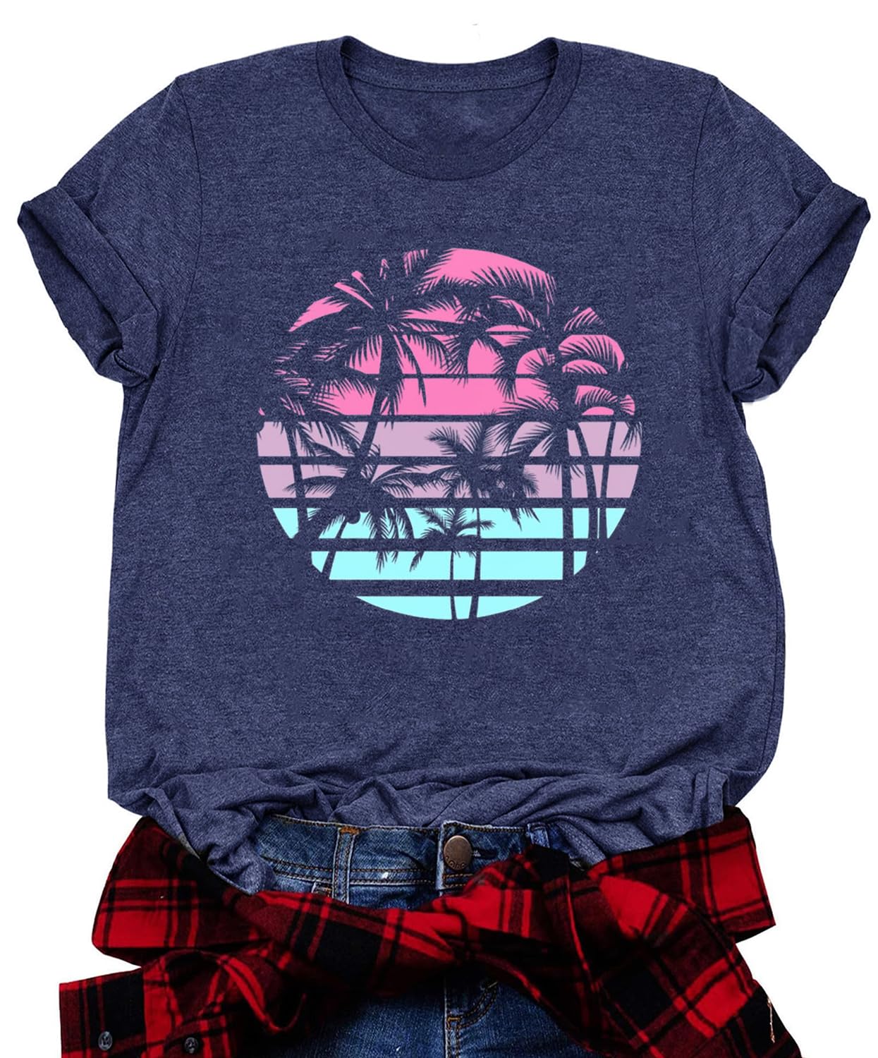 Women's Summer Beach Shirts with Palm Tree Print - Casual Vacation Tops for Tropical Getaways, Pool Parties & Beach Vacations