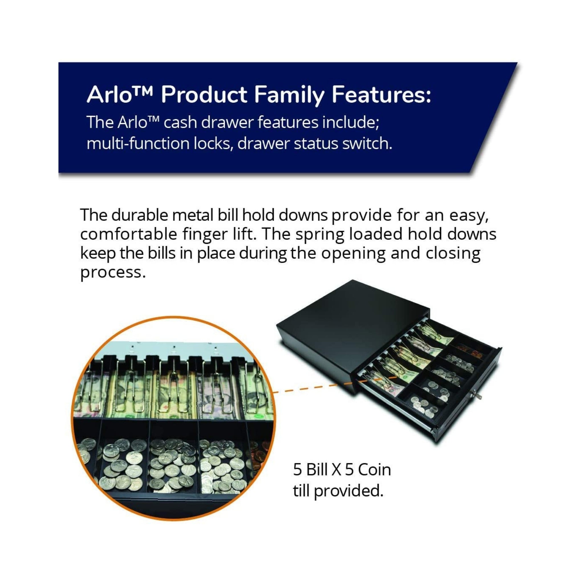 APG Arlo 16 Cash Drawer with MultiPRO Interface Cable - Secure Cash Management for Retail Stores, Restaurants & POS Systems (16 Bill Compartments)