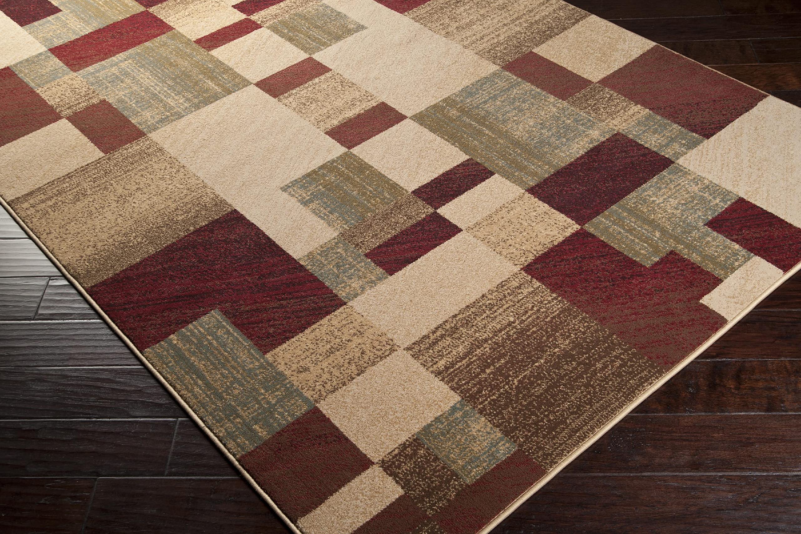 Mark&Day 8ft Round Redcliff Modern Dark Red Area Rug - Soft Red Beige Carpet for Living Room, Bedroom, Kitchen | Non-Slip Floor Mat for Home Decor, Dining Area & Office (7'10