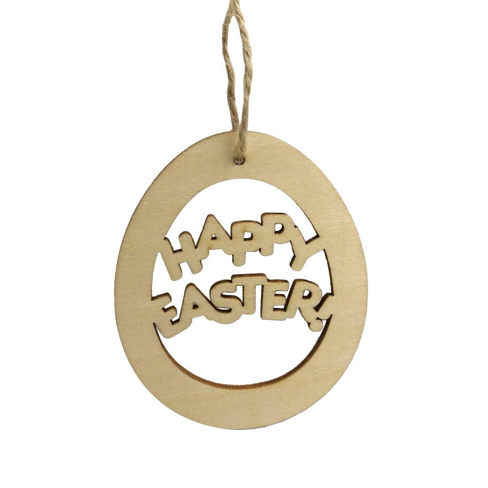 Amosfun Happy Easter Wooden Pendants - Hollow Hanging Decor with Rope for Easter Party Supplies, Egg Hunt Decorations, Spring Home Decor & Gift Basket Embellishments