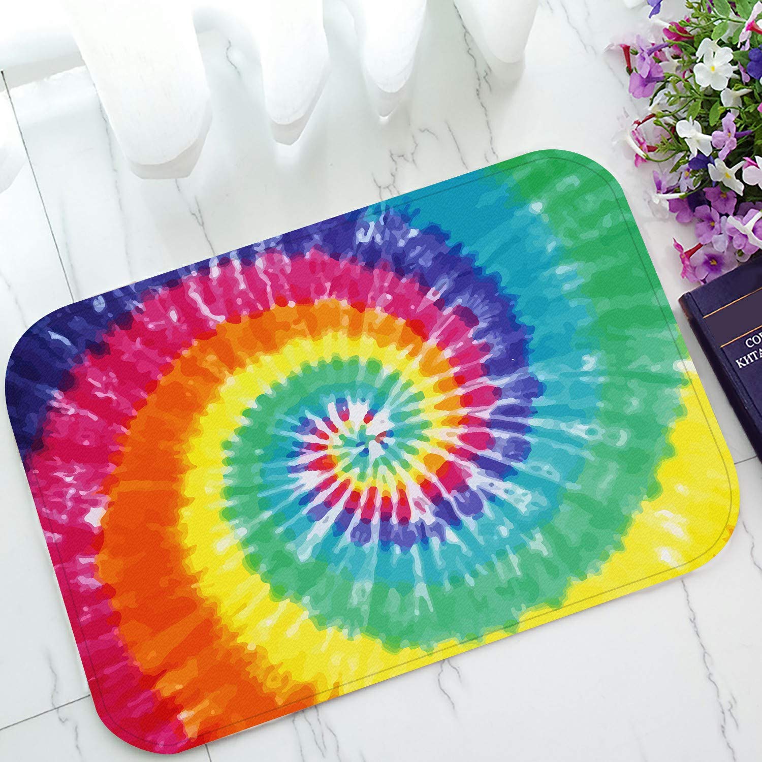 Tie Dye Welcome Doormat - Non-Slip Bath & Entrance Rug - 23.6x15.7 Inch Colorful Floor Mat for Home Decor - Perfect for Front Door, Bathroom & Laundry Room