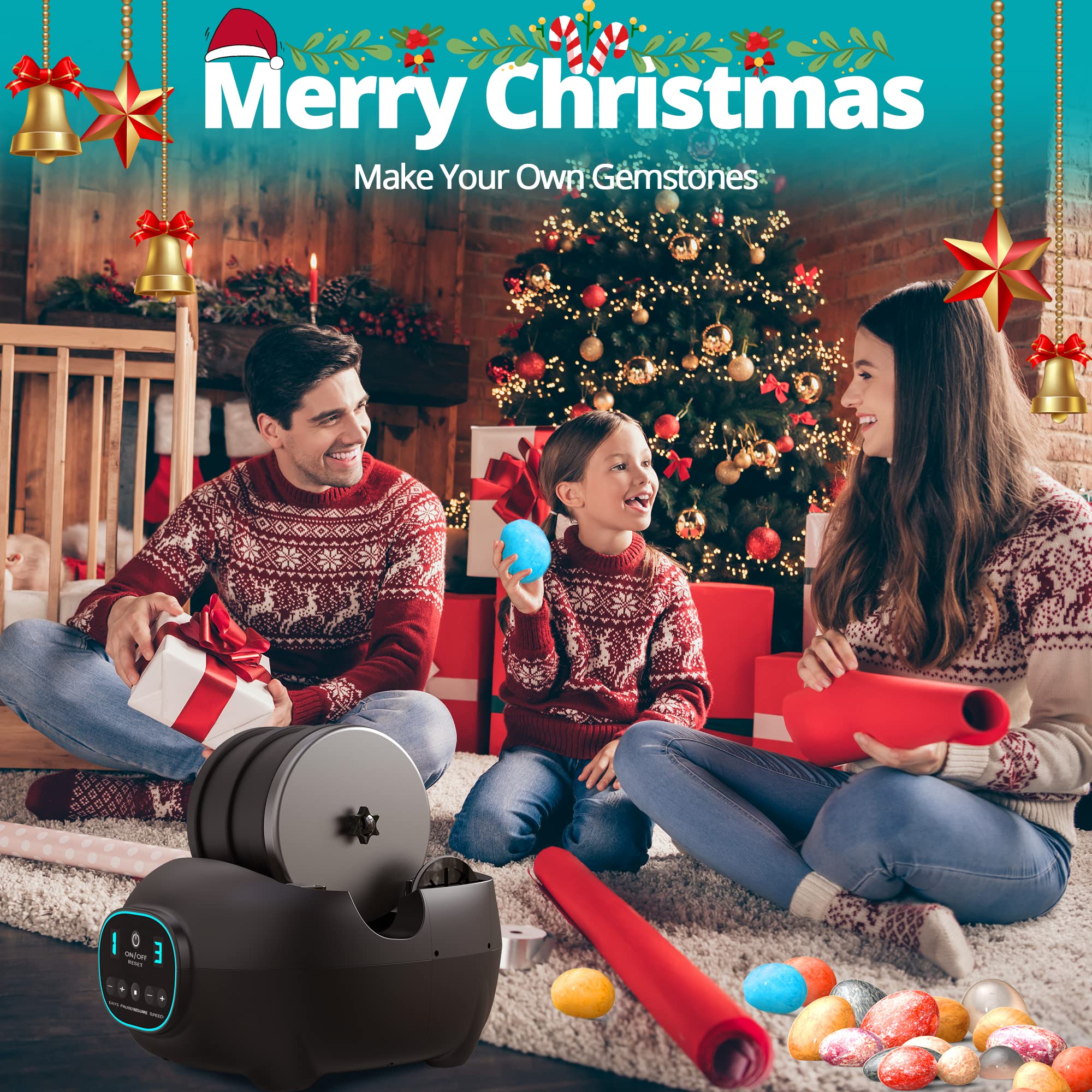 Professional Rock Tumbler Kit for Adults & Kids - 3LB Leak-Proof Rubber Barrel with 1LB Rough Rocks & 4 Polishing Grits - STEM Educational Toy for Geology Enthusiasts - Perfect for Christmas Gifts, Science Projects & DIY Jewelry Making