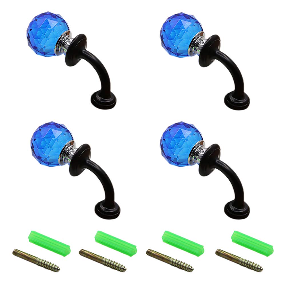 4-Pack Hacoly Crystal Ball Coat Hooks - Zinc Alloy Wall Mounted Multipurpose Hooks for Towels, Coats & Hats - Perfect for Bathroom, Kitchen, Wardrobe & Entryway (Blue-Black)