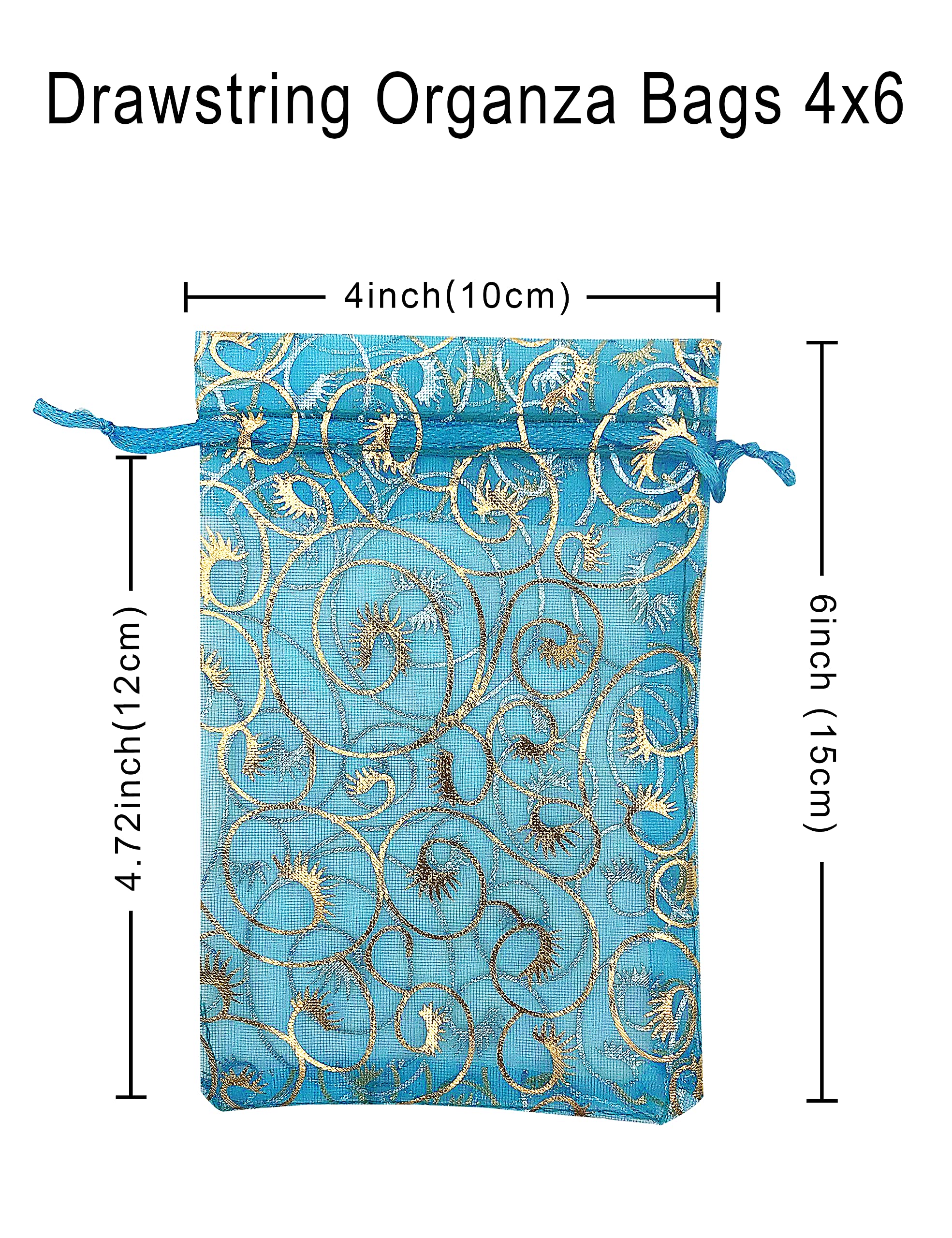100PCS 4x6 Inch Turquoise Organza Drawstring Bags - Jewelry Gift Bags, Wedding Party Favors, Small Mesh Pouches for Bridal Shower, Baby Shower & Birthday Party Decorations