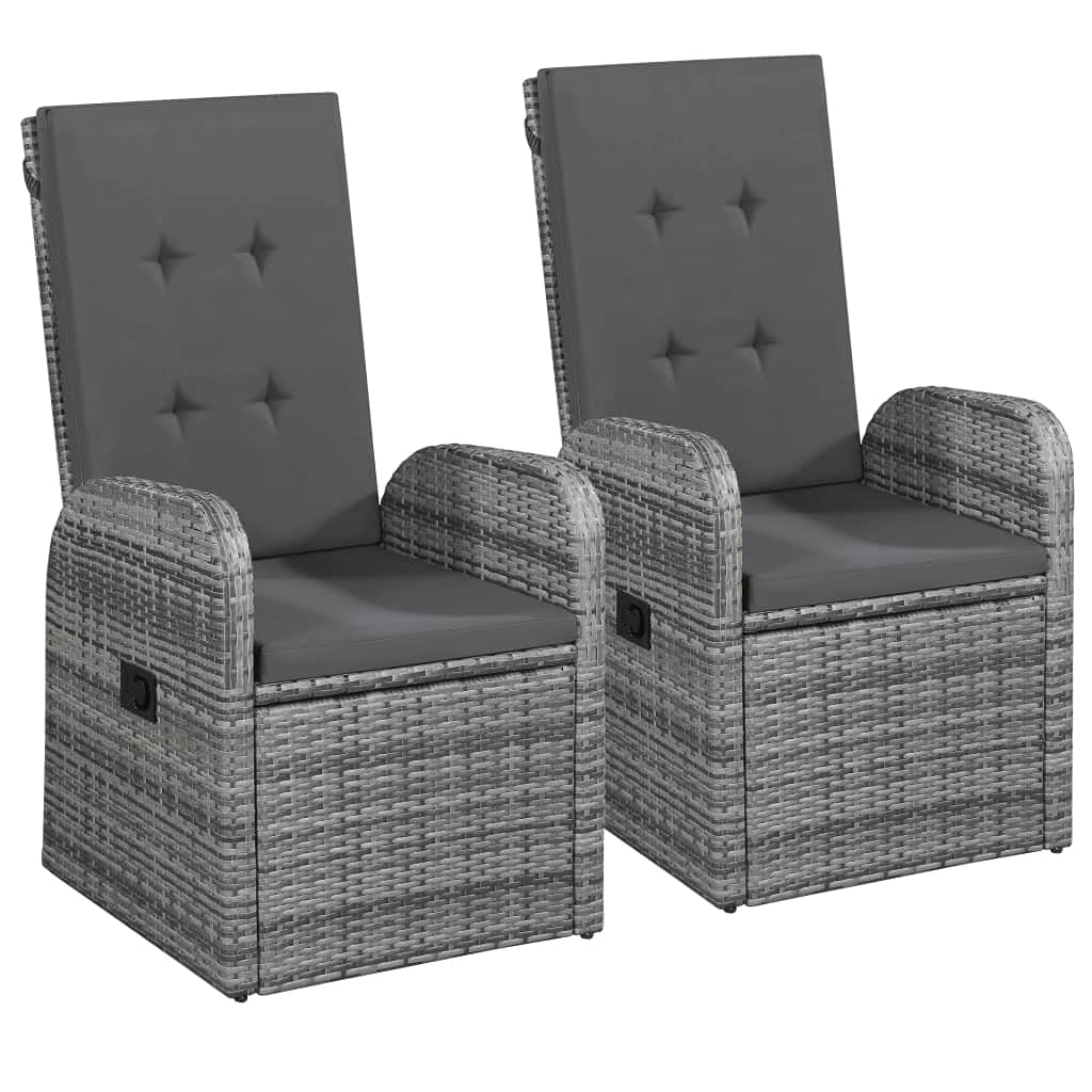 2-Pack YUUIKLLE Reclining Garden Chairs with Cushions - Adjustable Wicker Recliner Rocker for Patio, Porch, Lawn & Deck - Gray Poly Rattan Outdoor Furniture for Relaxing & Lounging