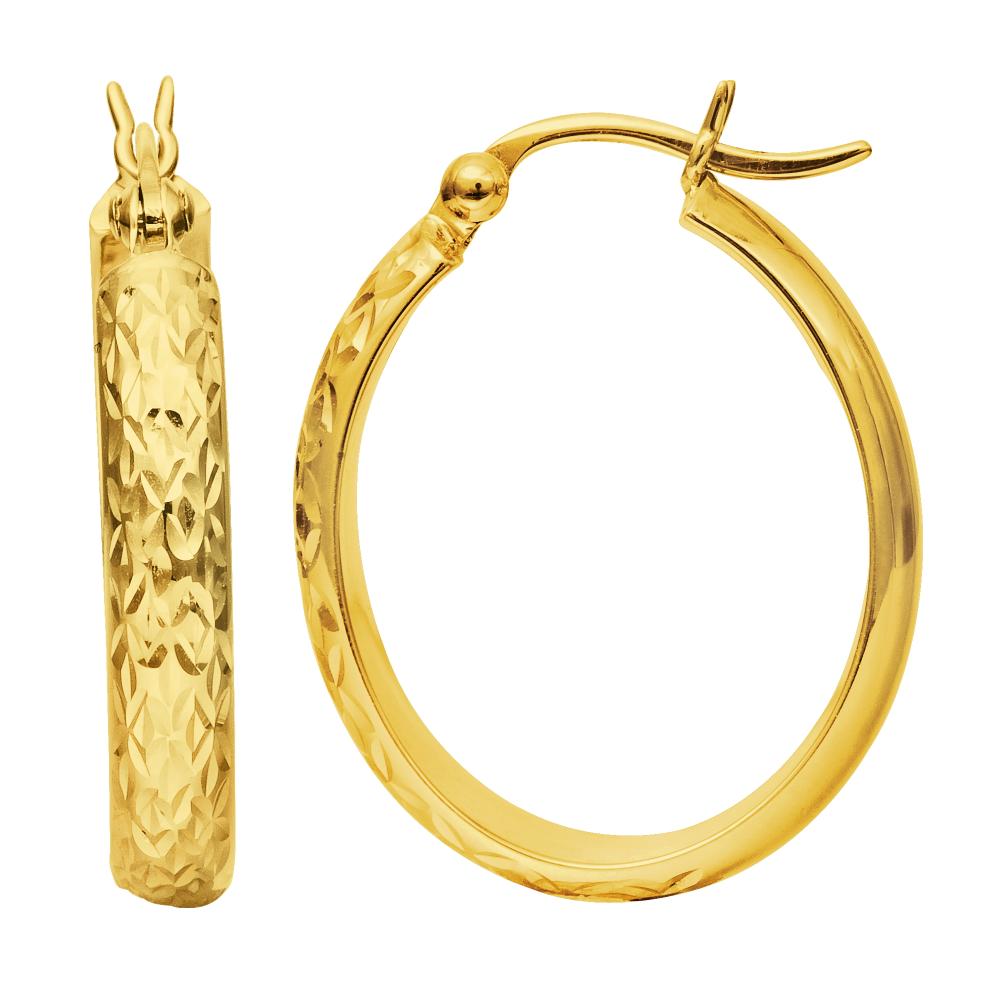 10K Gold Oval Diamond Cut Hoop Earrings for Women - Elegant Dainty Everyday Jewelry - Perfect for Parties, Weddings & Office Wear