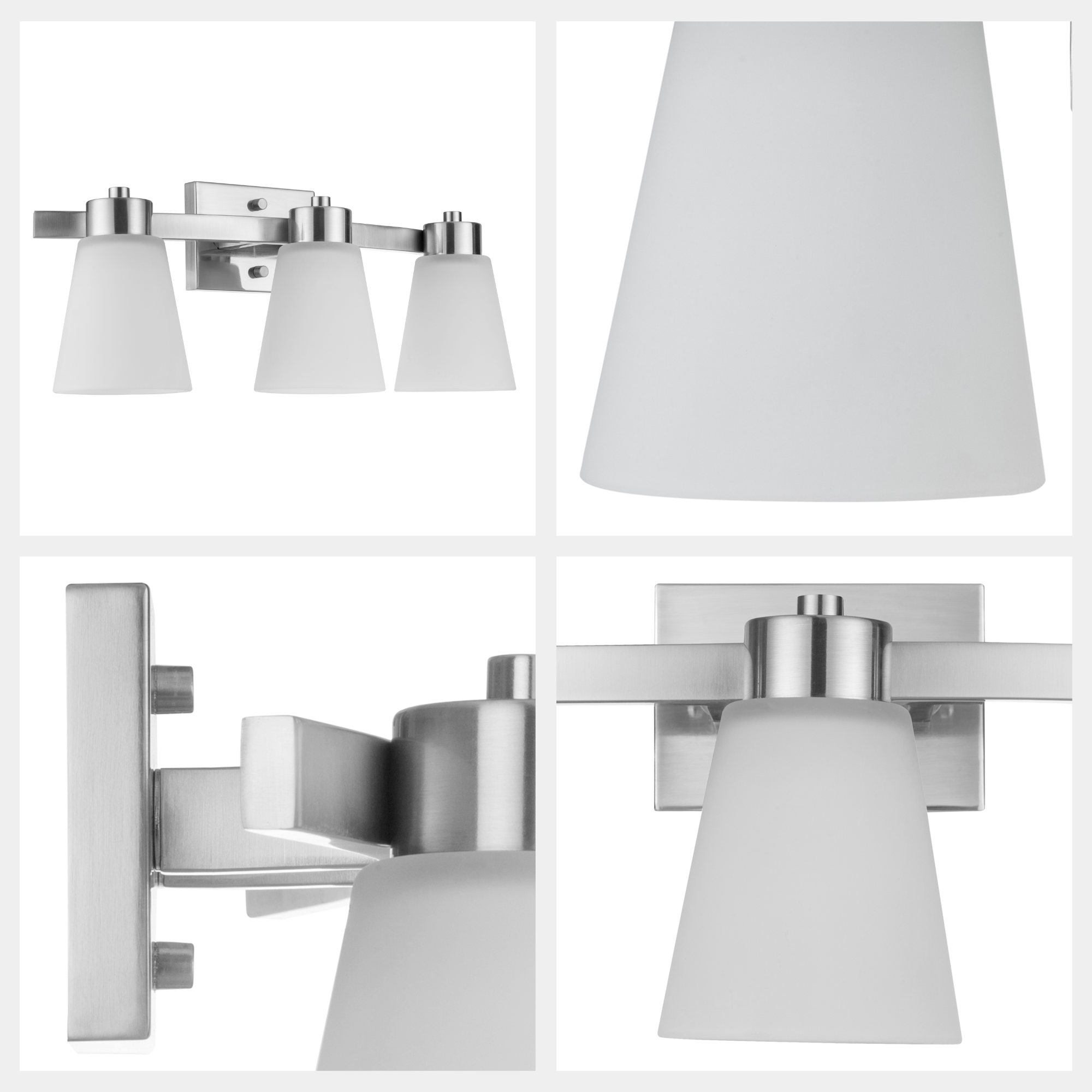 Fairendale 3-Light Vanity Light Fixture with Frosted Glass Shades in Brushed Nickel Finish - Perfect for Bathroom, Bedroom, and Dressing Room Lighting