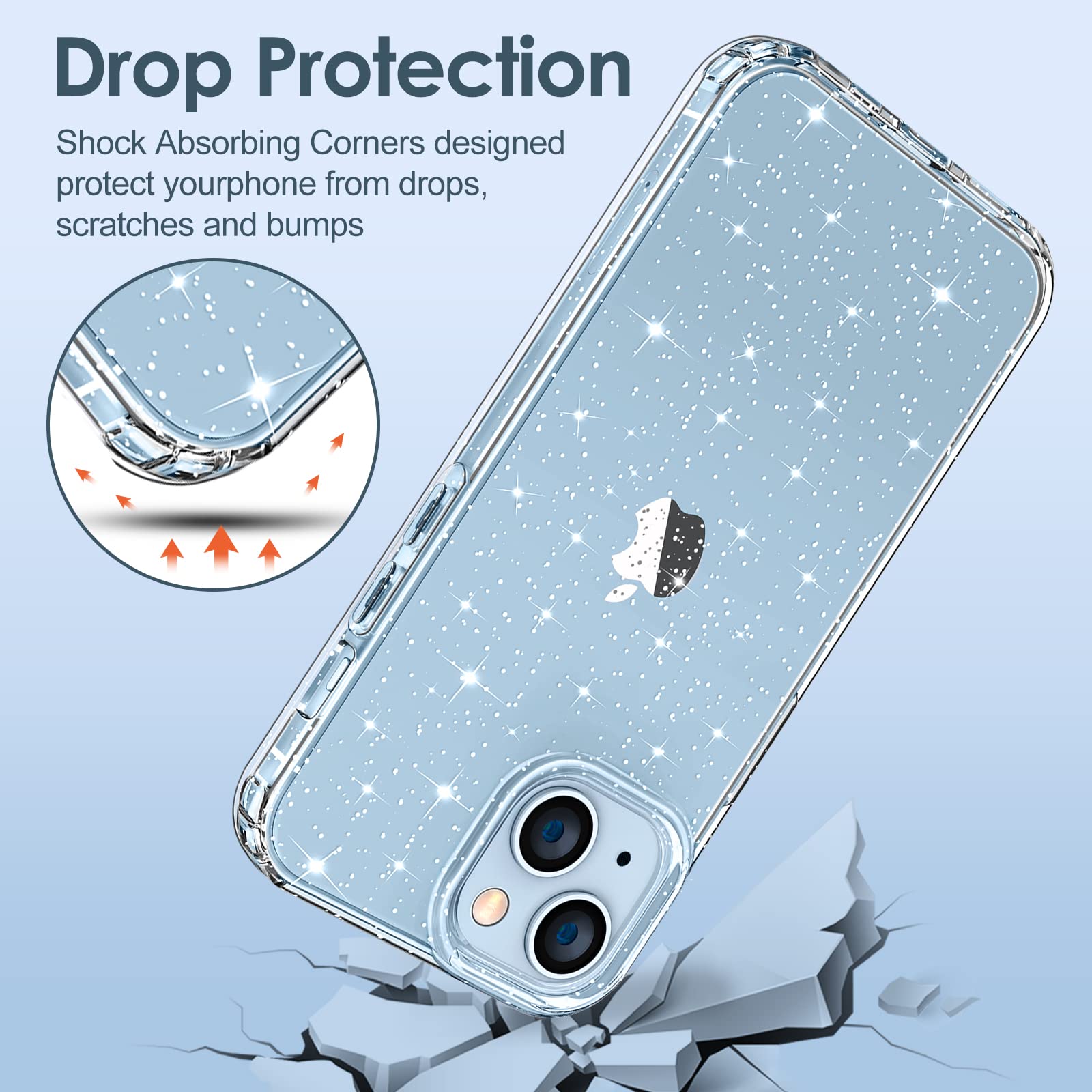 Hython Glitter Case for iPhone 14 - Sparkly Clear Bling Shockproof Protective Phone Cover | Cute Slim Fit TPU Case for Women & Girls | Anti-Scratch & Durable | Perfect for Everyday Use, Parties & Gifting