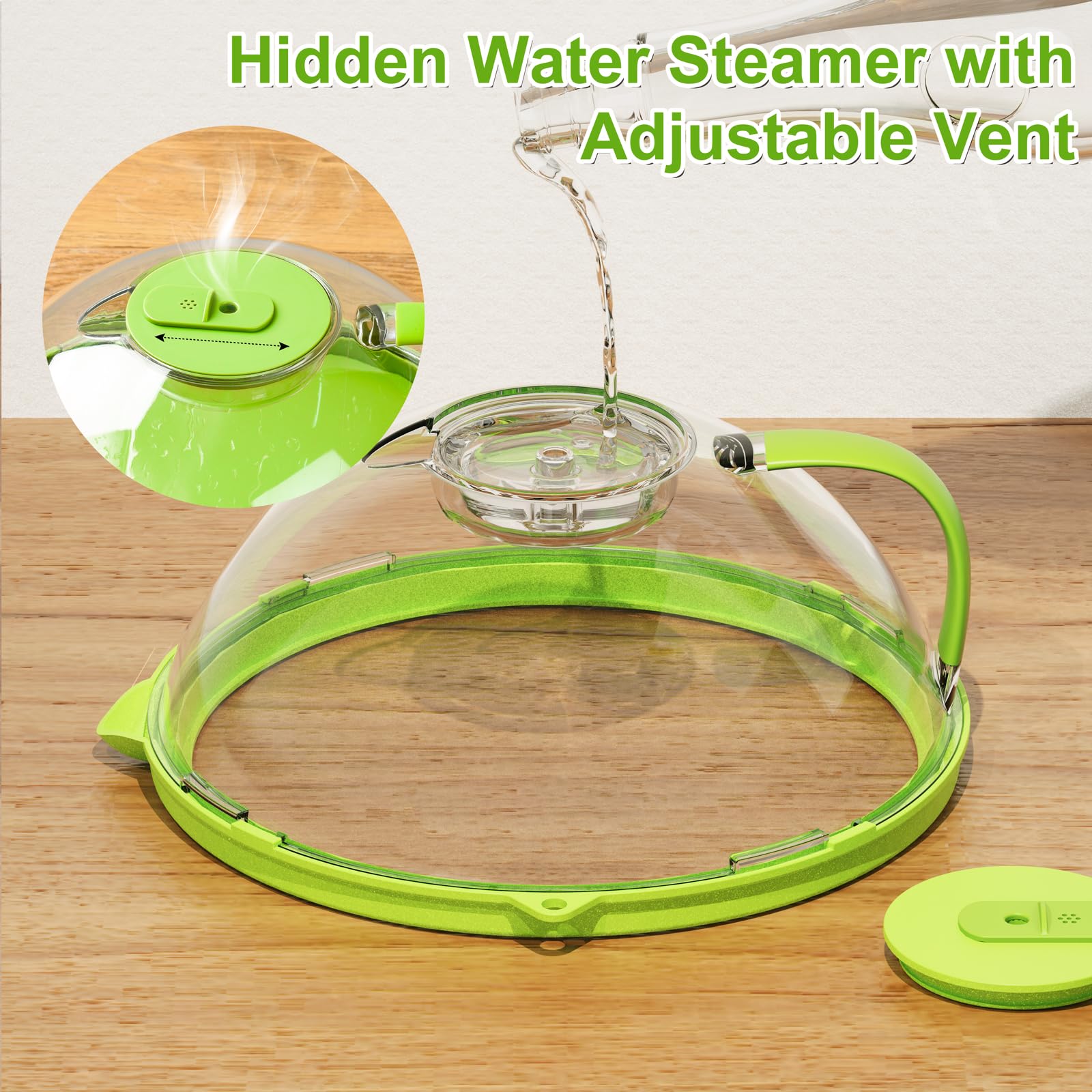 Upgraded Clear Microwave Splatter Cover with Adjustable Vents & Water Steamer - 10