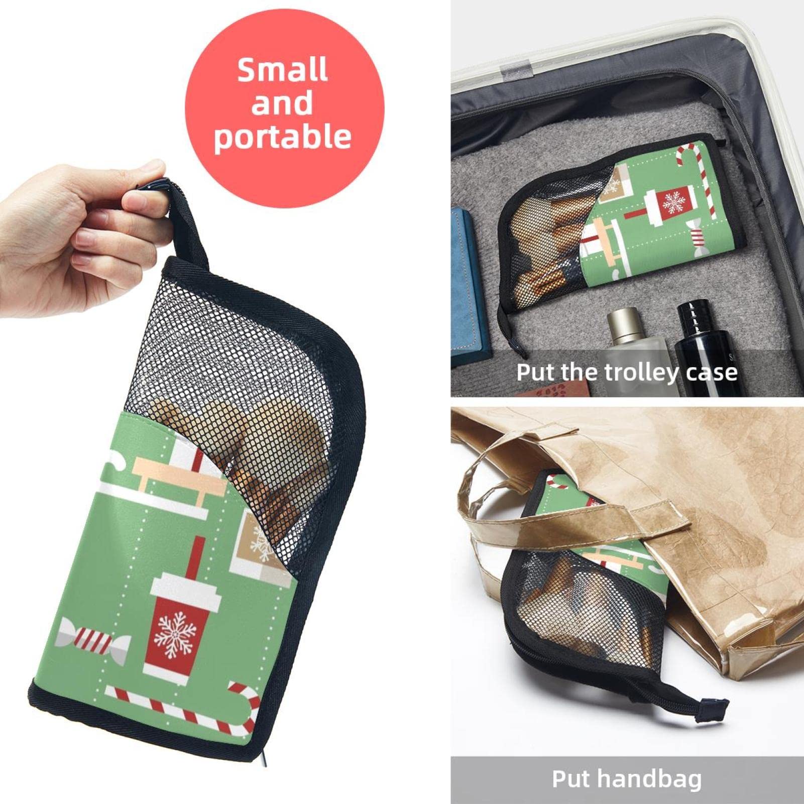 12-Piece Makeup Brush Organizer Bag with Portable Holder Case - Christmas Green Tree Design for Travel & Home Storage