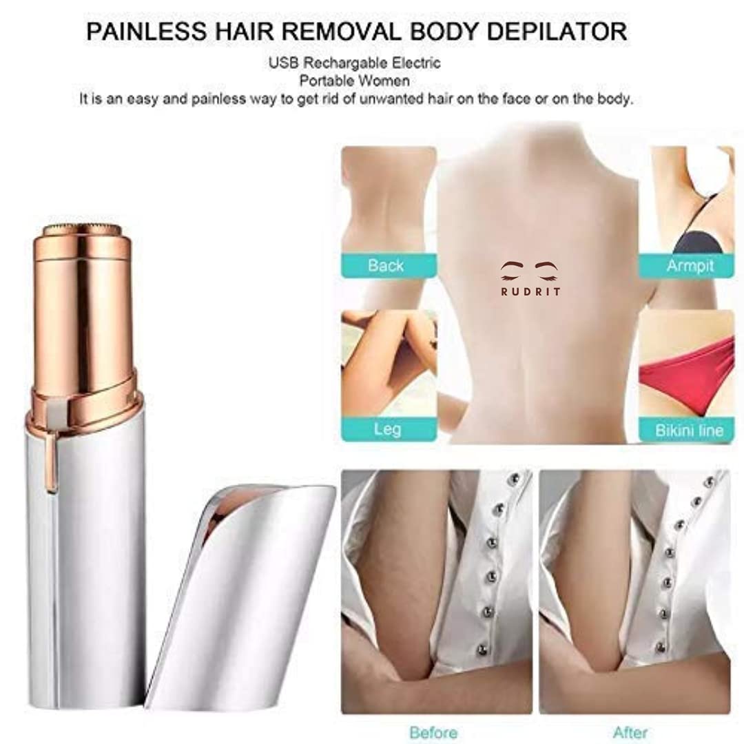 Rudrit Women's Facial Hair Remover - Electric Shaver for Upper Lip, Chin & Eyebrows | Painless Hair Removal Machine | Perfect for Travel & Daily Skincare Routine - White