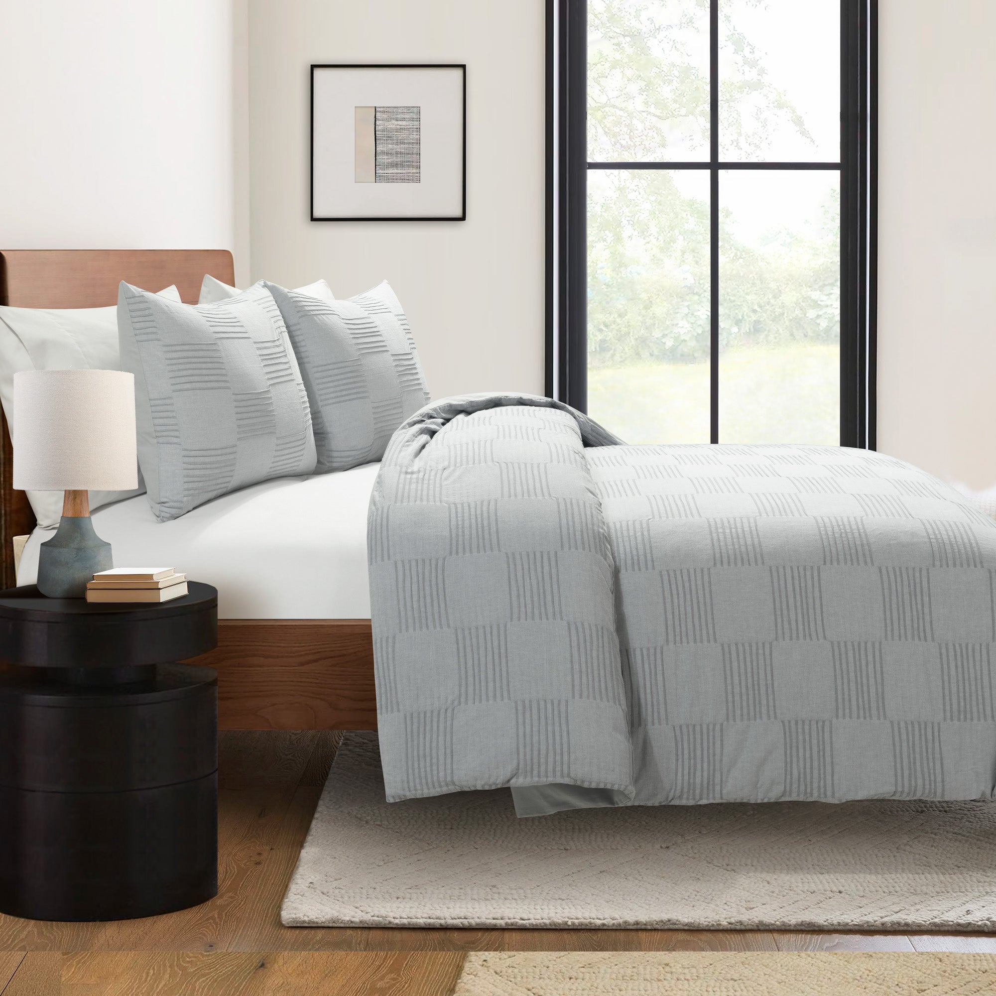 Sorano Chambray Textured Jacquard Cotton Duvet Cover 3 Piece Set - Soft Breathable Bedding Set for Queen/King Size - Perfect for Modern Bedroom, Guest Room & Hotel Decor