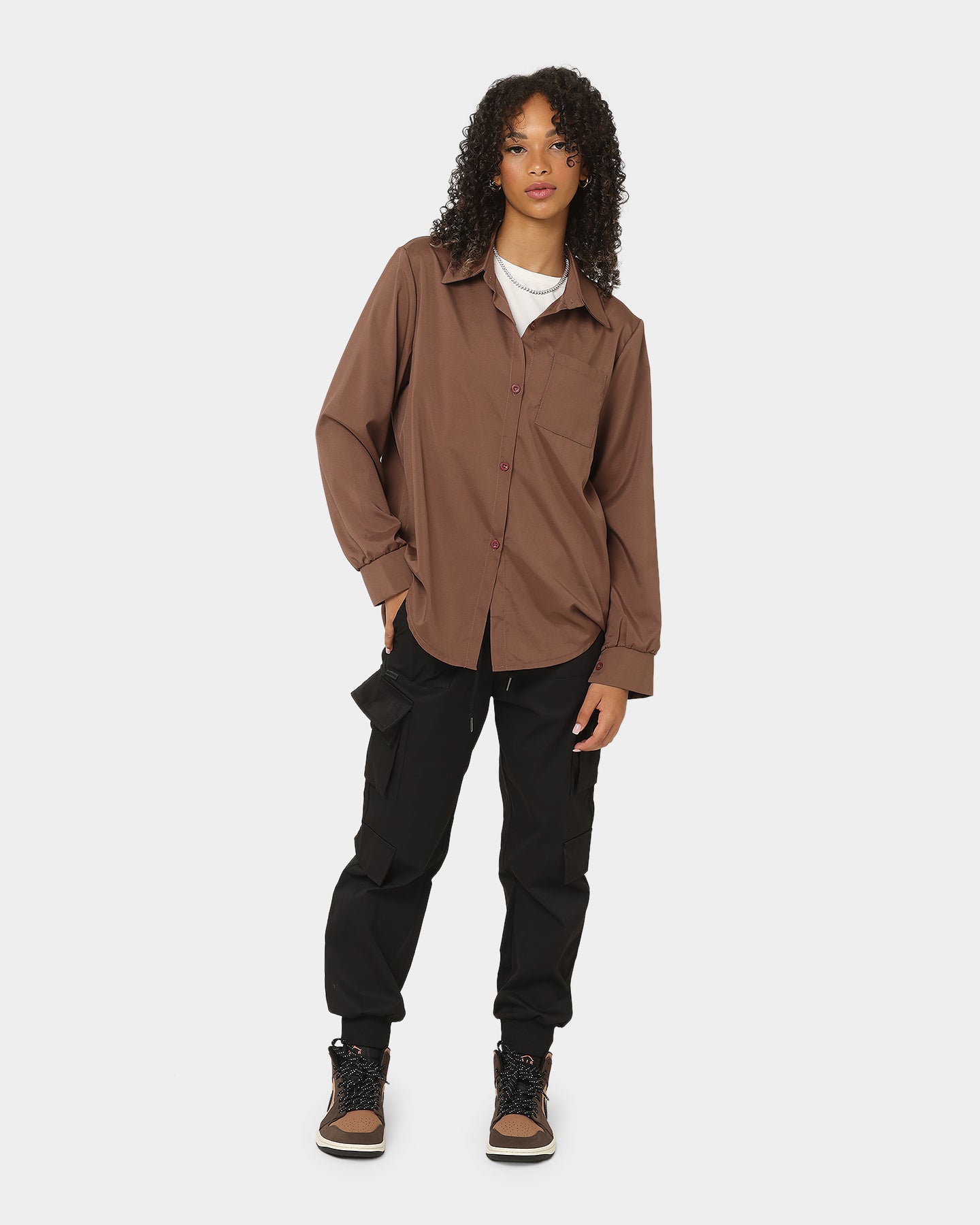 Adidas Women's Modica Button-Up Shirt - Casual Brown Long Sleeve Blouse for Work & Everyday Wear | Perfect for Office, Outings & Layering
