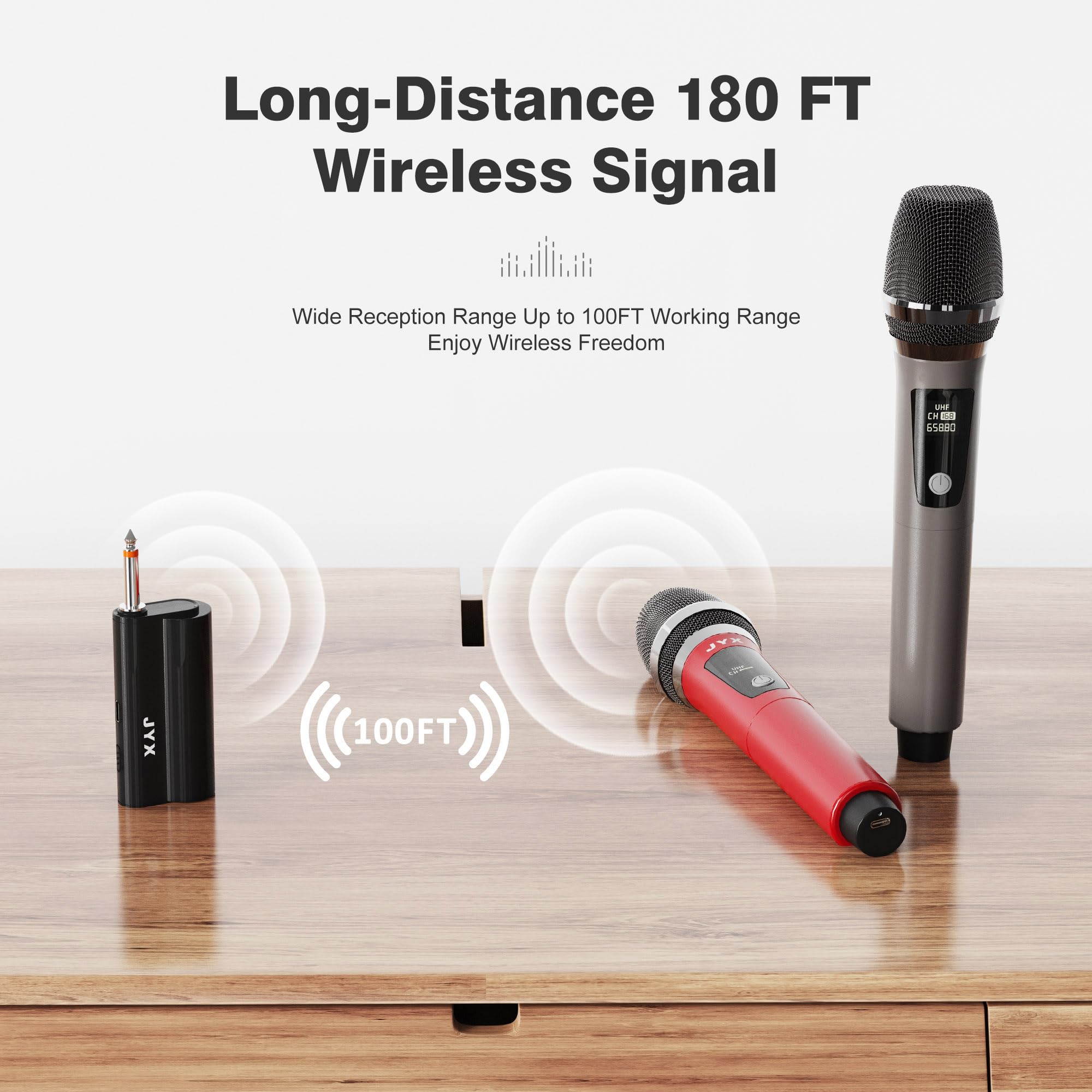 Professional Wireless Microphone System - Dual Dynamic Karaoke Mics with Rechargeable Receiver for Home Party, Wedding, Church, Speech & PA System | Perfect for Live Performances, Events & Public Speaking