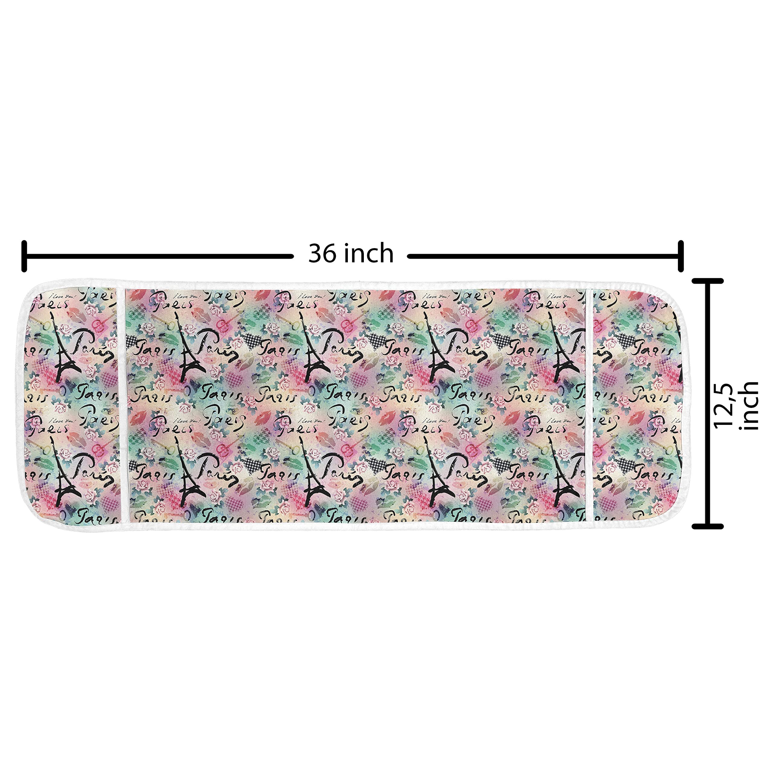 Ambesonne Paris Microwave Cover - French Floral Rose Checkered Hearts Design, Waterproof Kitchen Organizer with Pockets, 36