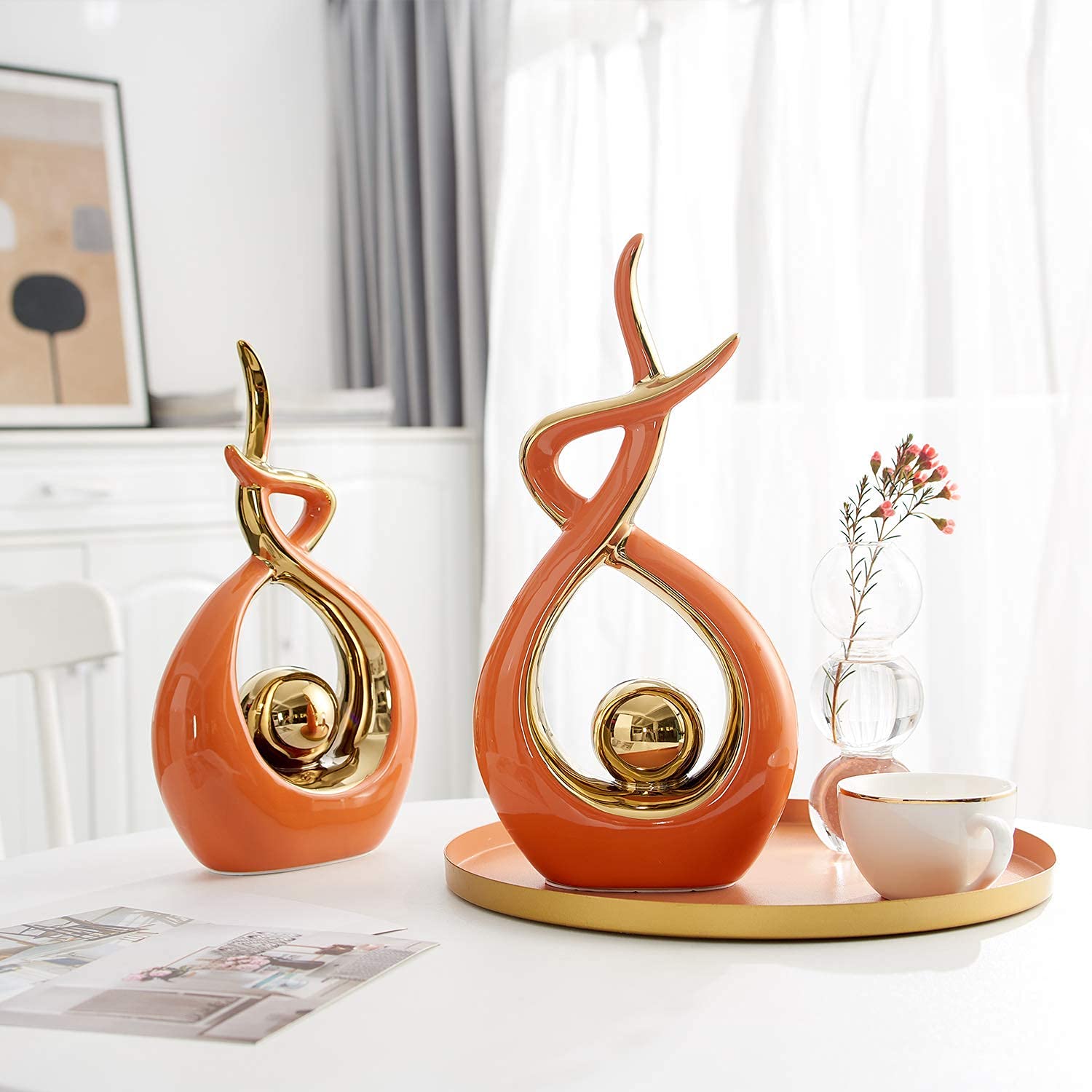 Modern Orange Ceramic Statue - 12.2