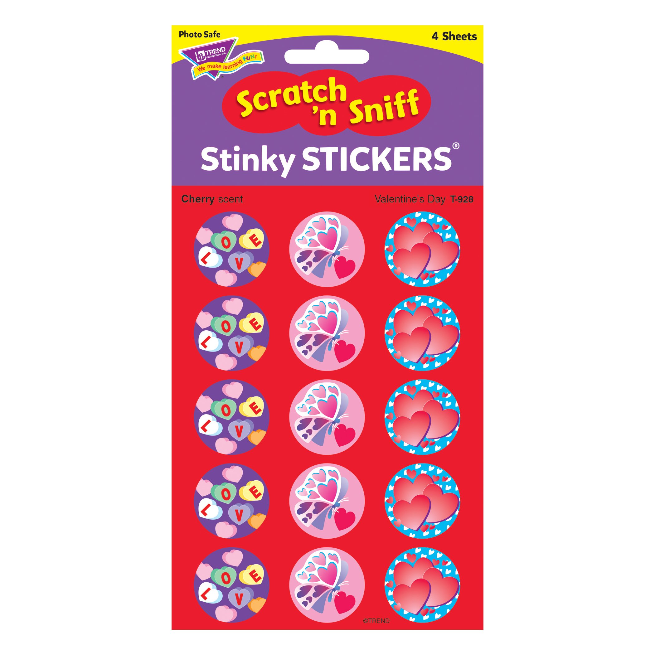 Valentine's Day Cherry Scented Stickers - 60 Count Fun Classroom Rewards & Incentives for Kids - Perfect for School Parties, Teacher Gifts & Student Motivation