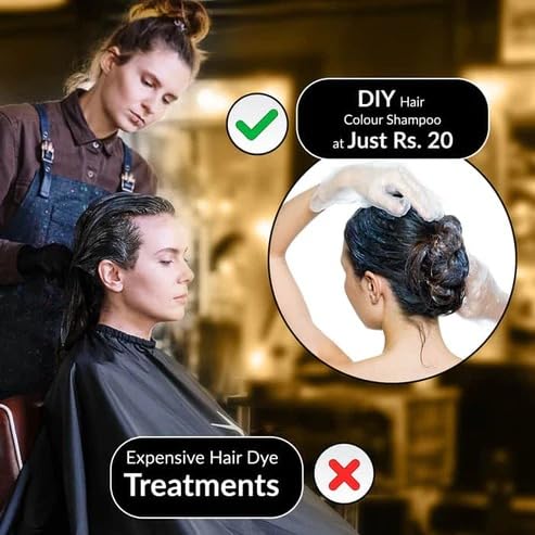 Deemark Natural Black Hair Color Shampoo for Men & Women - 5 Minute Root Hair Dye for Instant Shiny Black Hair (15ml x 10 Sachets) | Smoother & Healthier Hair | Perfect for Quick Touch-Ups, Gray Coverage, and Everyday Hair Care