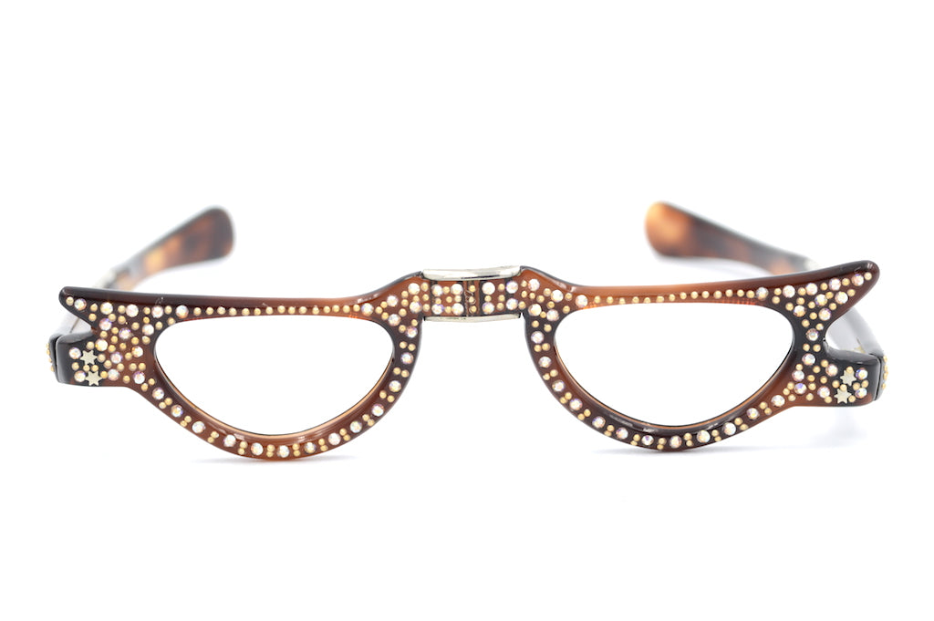 Diamanté Foldable Reading Glasses Brown - Stylish & Portable for Travel, Work, and Everyday Use