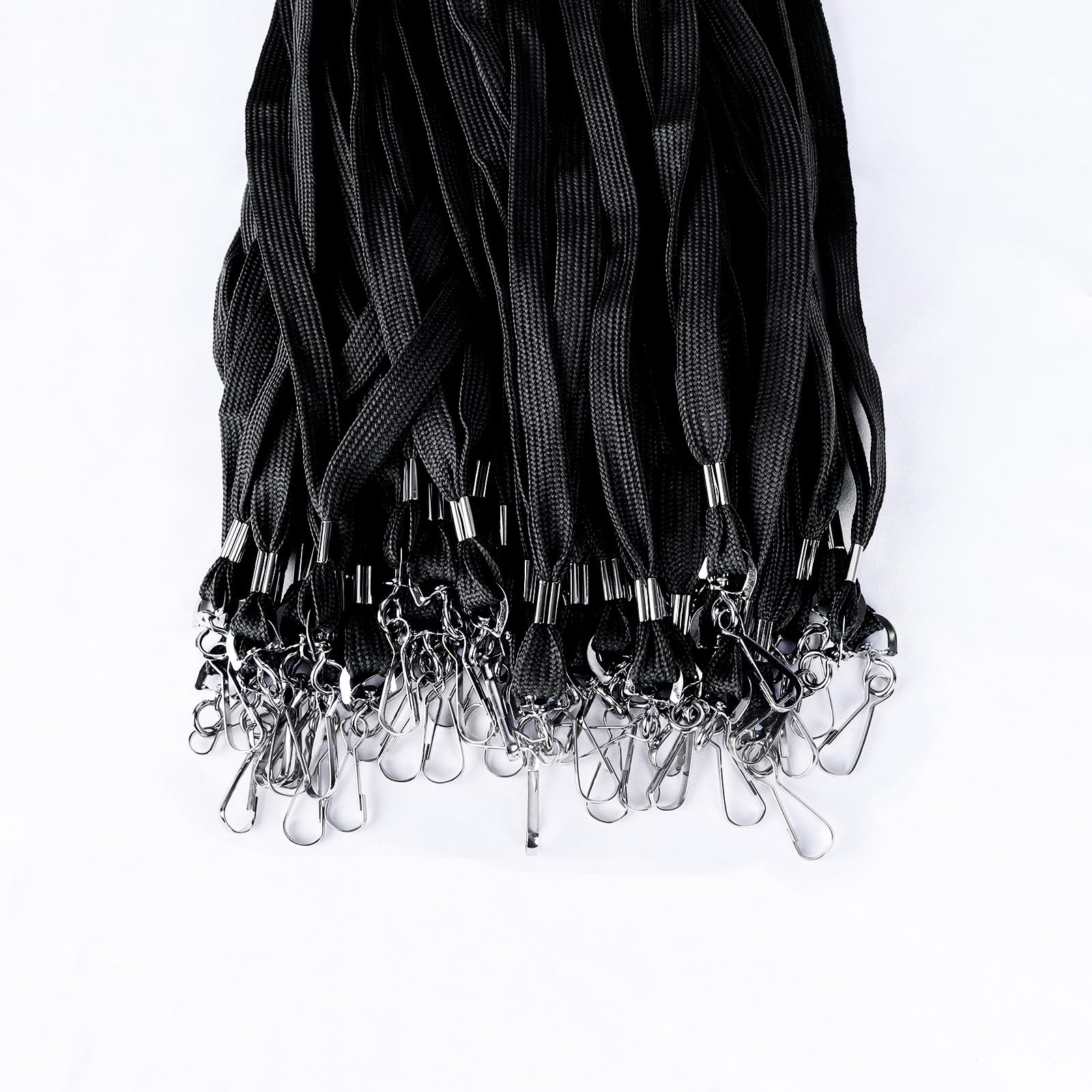 HOSL 100 Pack Badge Lanyards with Swivel Hook - Office, ID & Business Cards - Wide Black for Work & School