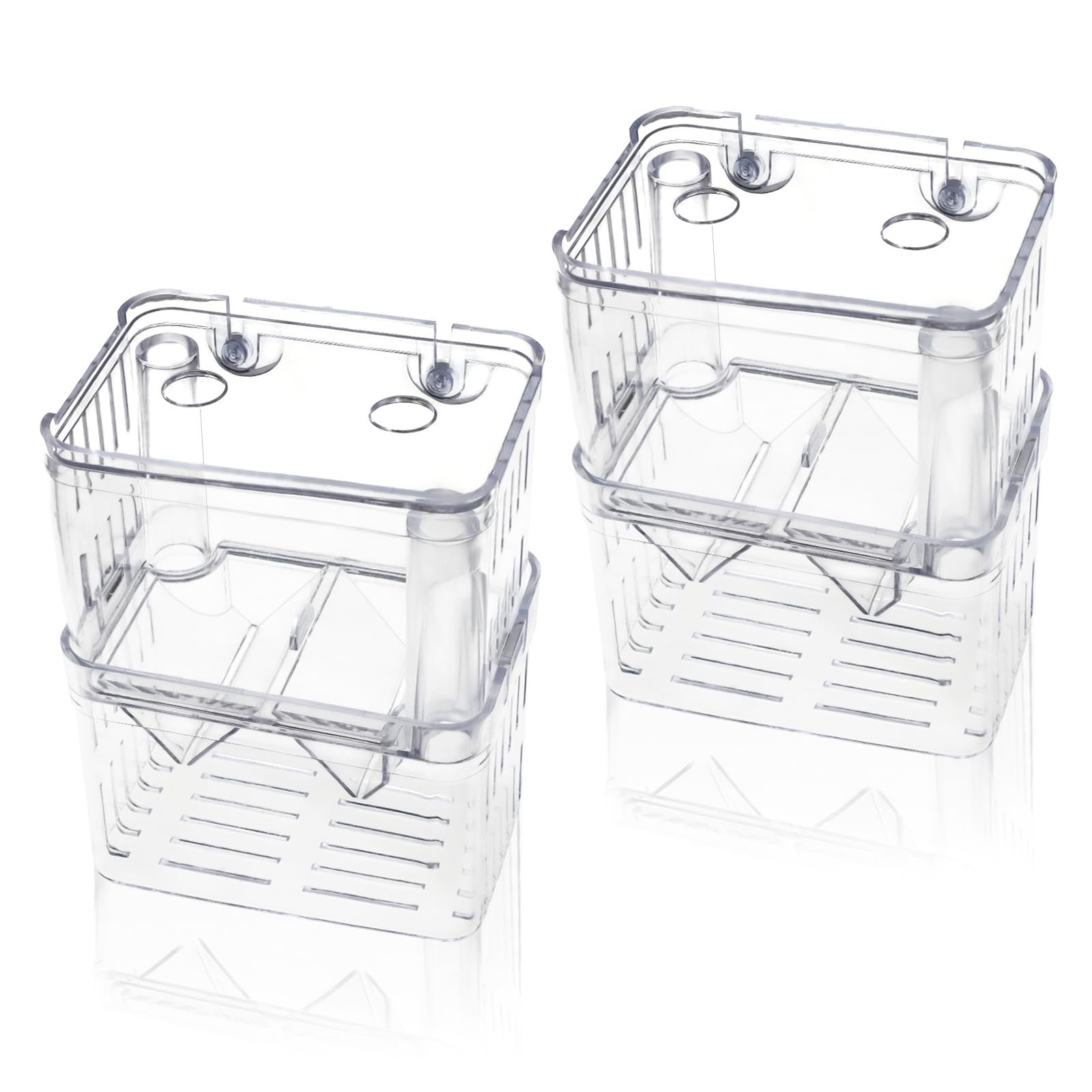 2 Pcs Acrylic Fish Breeding Box Double Layer - Aquarium Breeder Box with Suction Cups for Fish Tank Divider, Transparent Fish Isolation Box for Shrimp Hatchery & Acclimation - Perfect for Guppy, Betta, and Livebearer Fish Breeding in Home Aquariums