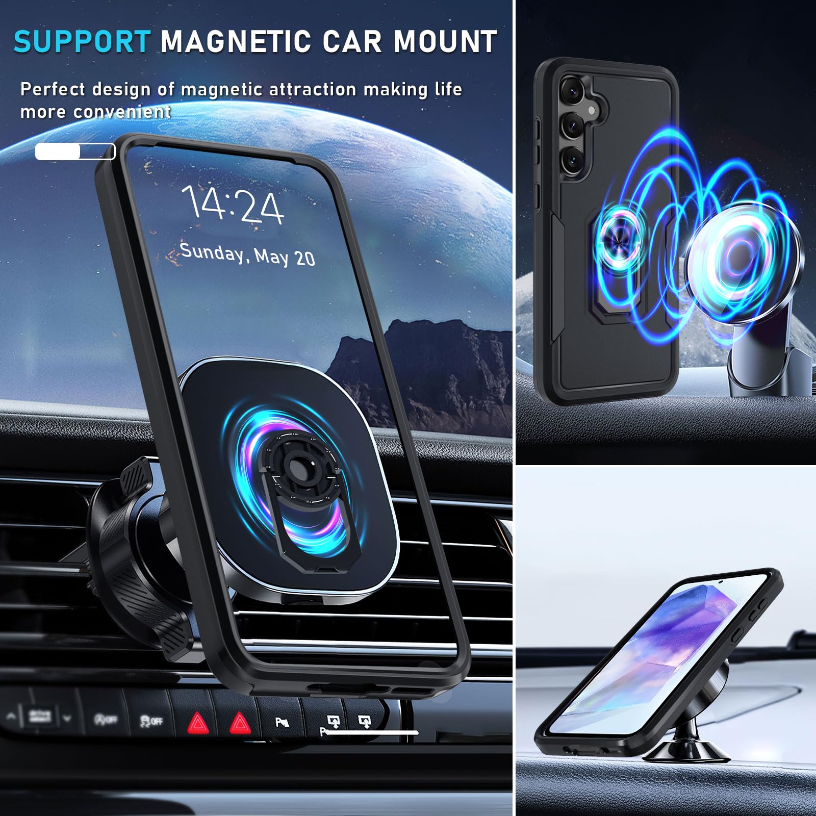 Janmitta Heavy Duty Shockproof Case for Samsung Galaxy A35 5G (2024) - Full Body Protection with Built-in Metal Ring Holder & Kickstand + Screen Protector | Matte Black | Perfect for Outdoor Activities, Travel & Daily Use