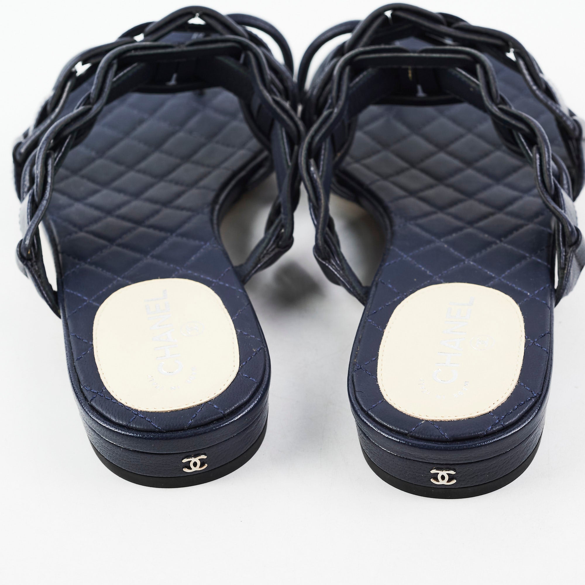 Chanel Navy Blue Leather Sandals Size 36 - Women's Luxury Designer Shoes for Summer Beach & Vacation Outfits