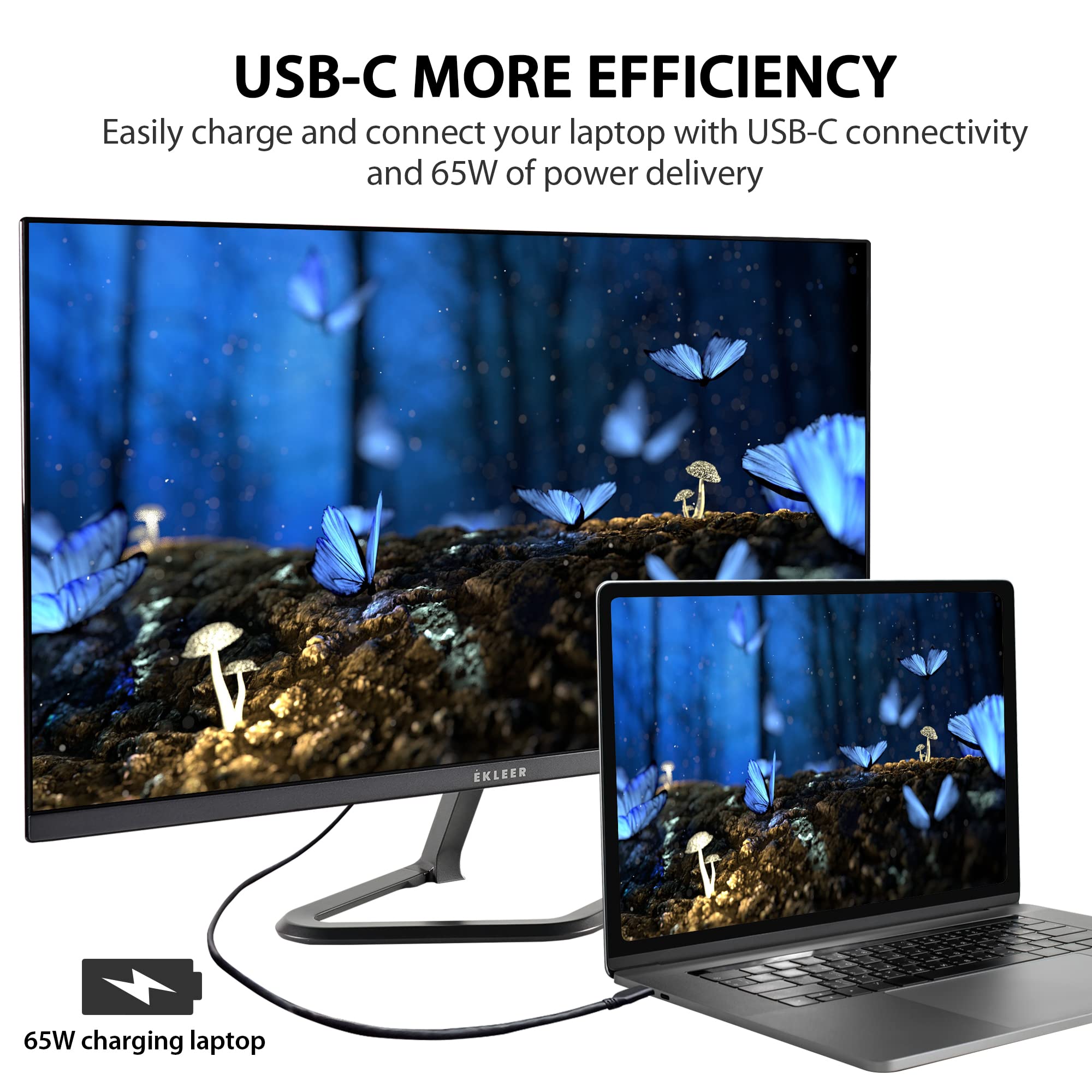 EKLEER 27-inch Ultra Thin Bezel Computer Monitor - FHD 1080p IPS Display with HDMI & USB Type-C, 75Hz Refresh Rate, Built-in USB Hub, Fast Charging - Compatible with iPhone 15/Pro/Max & MacBook Air/Pro - Perfect for Home Office, Gaming & Multimedia Entertainment