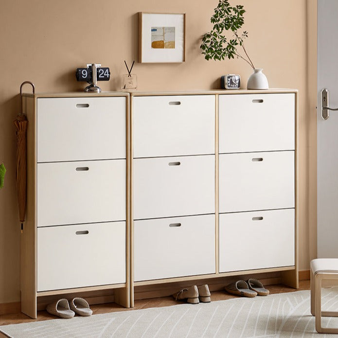Birch Solid Wood Ultra Thin Shoe Cabinet - Space Saving Entryway Storage Organizer for Shoes, Boots & Accessories | Perfect for Small Apartments, Hallways & Closets