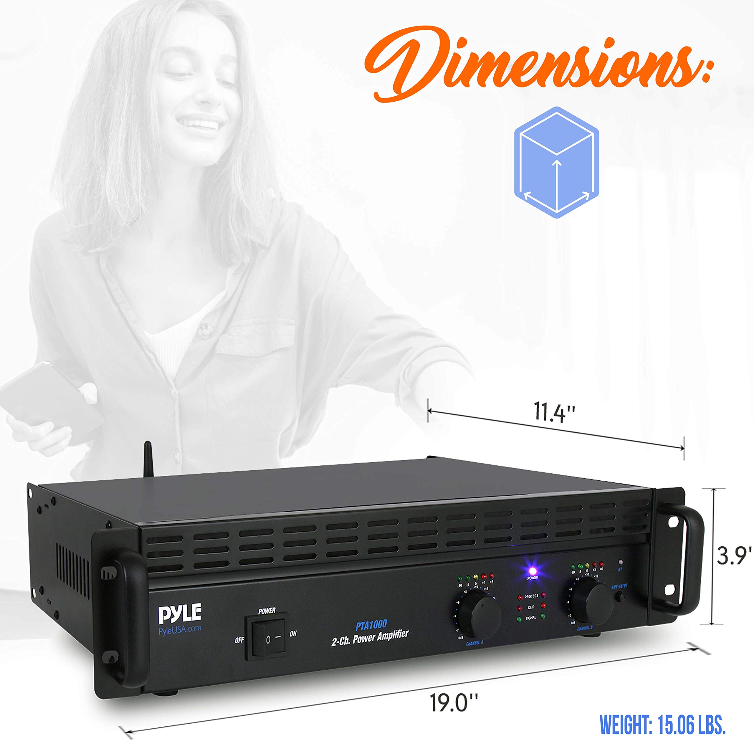 Pyle PTA1000 Professional 1000W 2-Channel Bluetooth Power Amplifier - Rack Mount, Bridgeable, LED Indicators, Shockproof Binding Posts & Cooling Fans - Perfect for DJ Gigs, Live Performances & Home Theater Systems