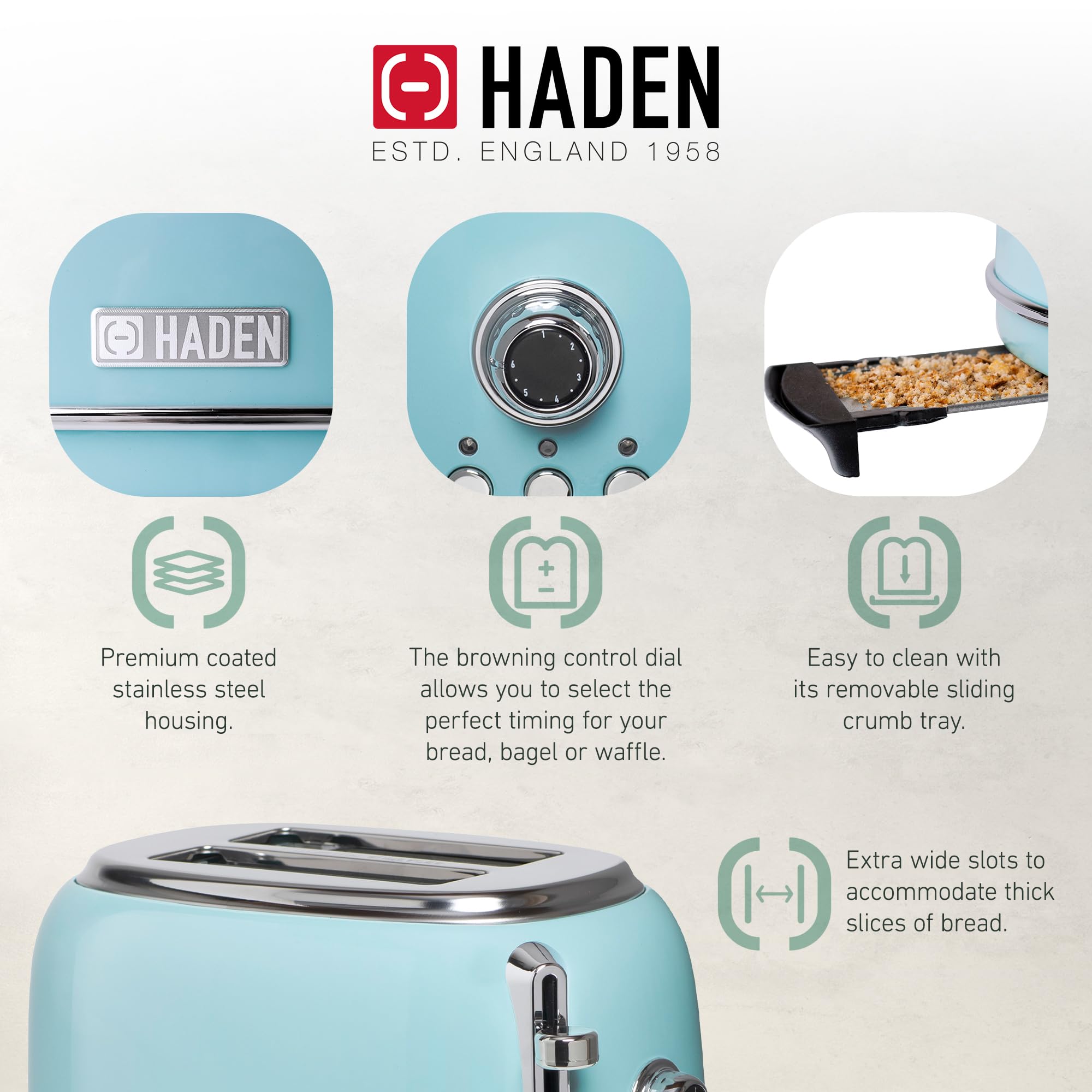 HADEN Heritage 12-Cup Programmable Vintage Coffee Maker & 2-Slice Stainless Steel Toaster Set - Retro Kitchen Appliances for Home, Office, or Cafe - Turquoise
