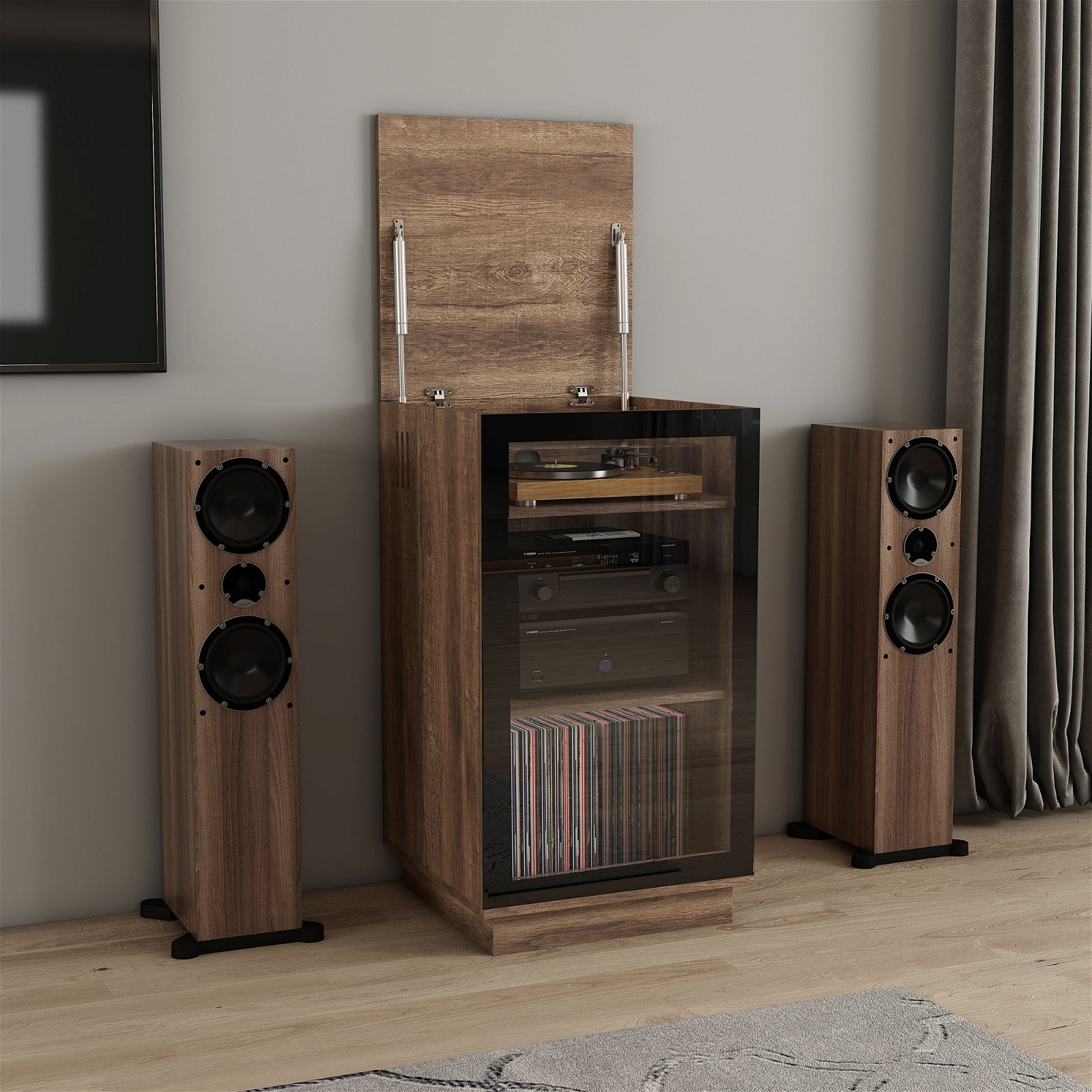 Tauris™ Dark Oak HiFi Storage Cabinet for Turntable & Vinyl Records - Perfect for Home Theater & Music Room Organization