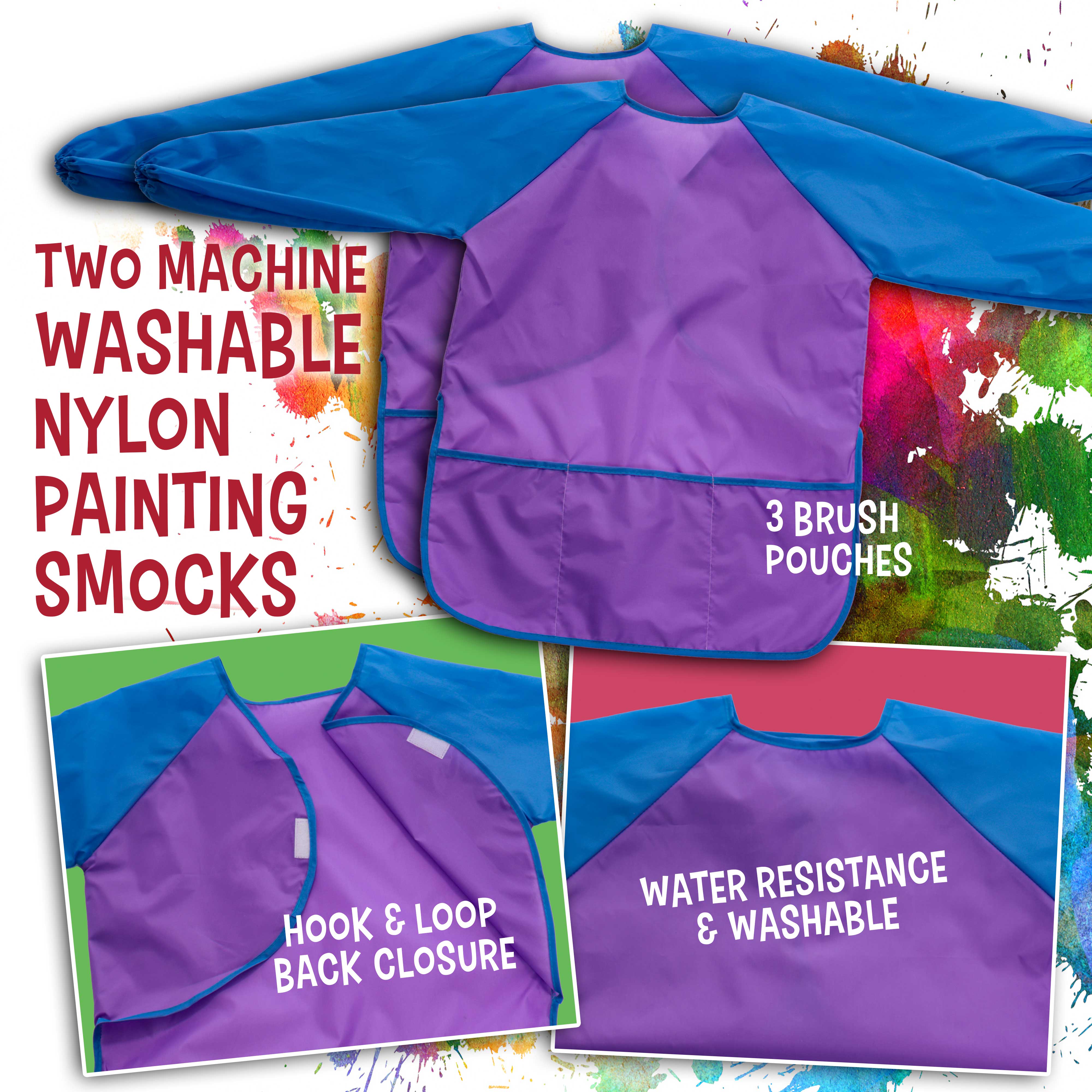 U.S. Art Supply 40-Piece Kids Painting Set with 25 Brushes, 4 No-Spill Paint Cups, 6 Palettes, 2 Aprons & 3 Cloths - Perfect for Children's Art Projects, Classroom Activities & DIY Crafts
