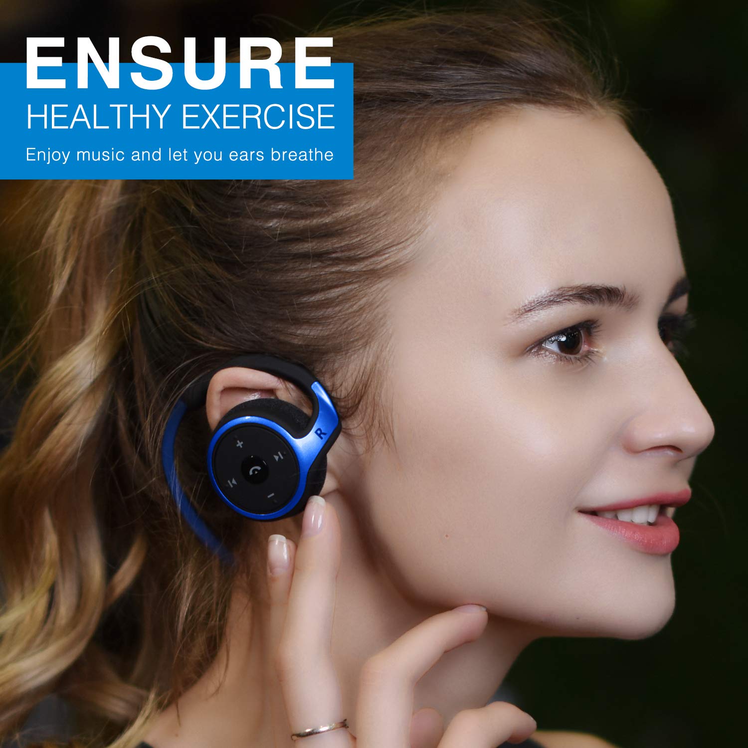 RTUSIA Wireless Bluetooth Headphones - Sports Wrap Around Ear Headset with Built-in Mic, Crystal Clear Sound, 12H Battery Life, Foldable & Portable for Gym, Running, Travel - Blue
