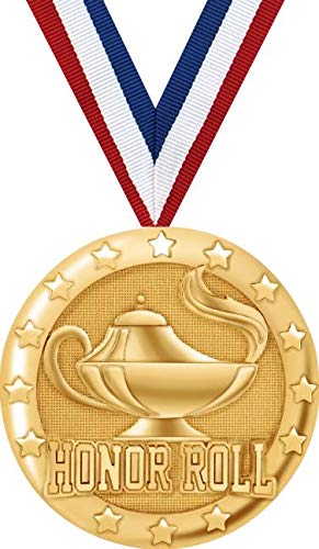 2 Inch Shiny Gold Honor Roll Medals for Kids - Free Custom Engraving - Perfect for School Awards, Graduation Ceremonies & Academic Achievements