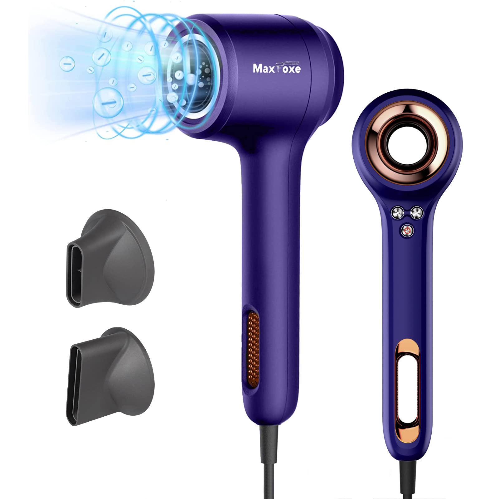 Professional Ionic Hair Dryer with 110,000 RPM Brushless Motor - Fast Drying, Low Noise & Frizz Reduction | Includes 2 Magnetic Nozzles for Home & Salon Use | Perfect for Styling, Blowouts & Daily Hair Care