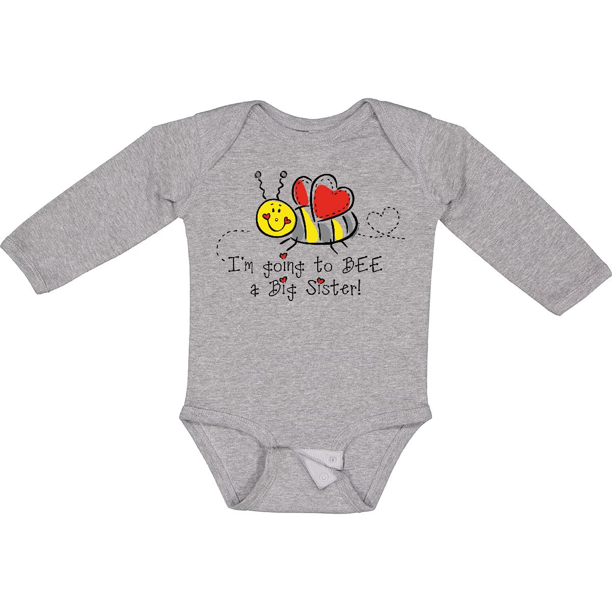 Inktastic Bee Future Big Sister Long Sleeve Baby Bodysuit - Cute Gender Reveal & Big Sister Announcement Outfit for Newborns & Infants