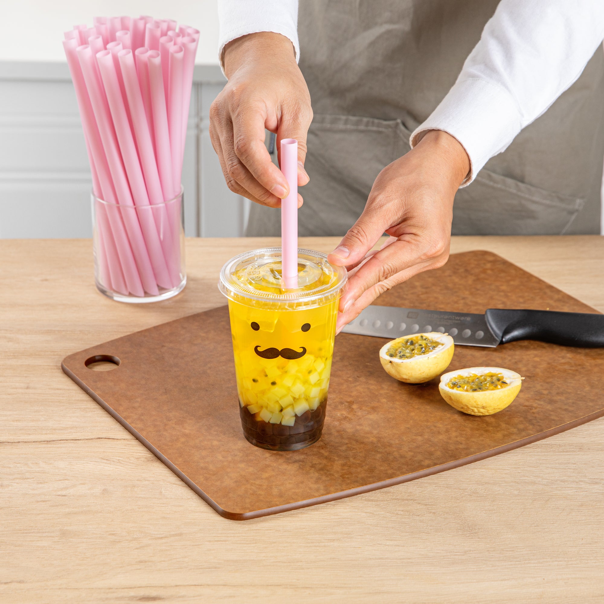 Eco-Friendly Extra Wide Pink PLA Boba Straws - Compostable, Pointed Tip, 9mm (100 Count) | Perfect for Bubble Tea, Smoothies, and Iced Drinks