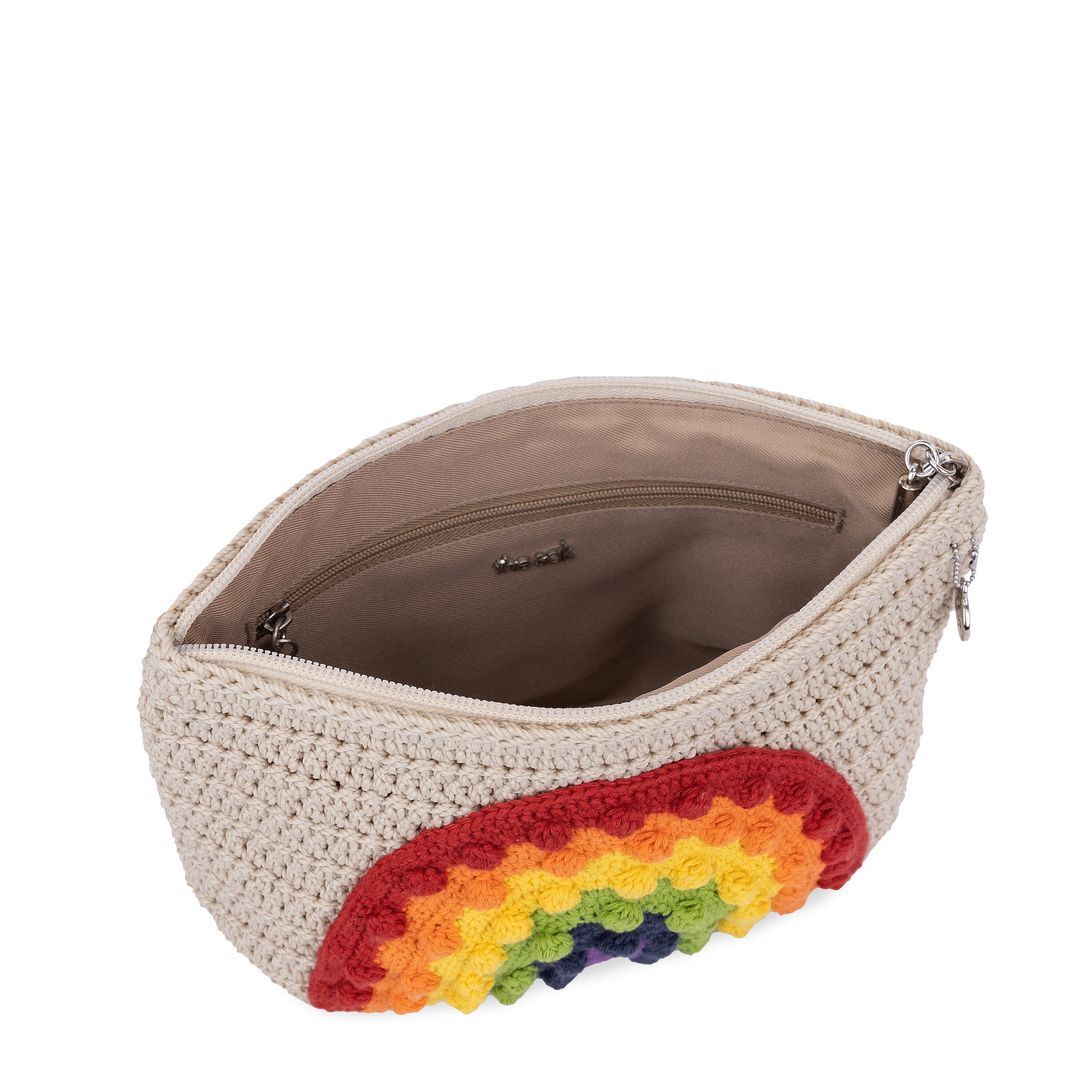 Handmade Crochet Essential Pouch - Rainbow Ecru Color - Perfect for Travel, Makeup, and Small Item Storage
