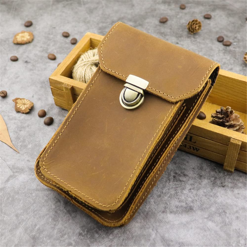 Vintage Leather Waist Bag for Men - Retro Handmade Crossbody Phone Pouch, Small Sports Fanny Pack (16x10x3cm) - Perfect for Gym, Hiking & Travel Accessories