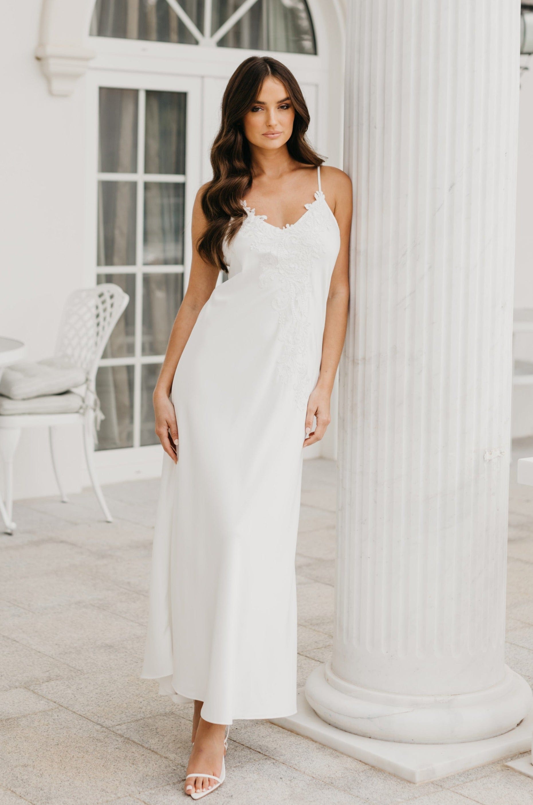 Francesca Satin Lace Applique Bridal Slip - Elegant Wedding Undergarment for Brides, Perfect for Wedding Dresses & Special Occasions