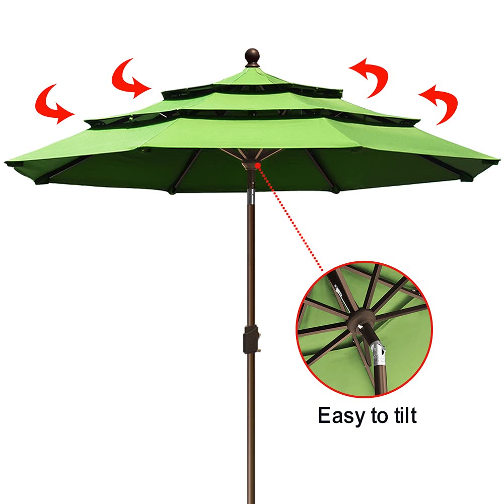 EliteShade USA 10-Year Fade-Resistant 9FT 3-Tier Patio Umbrella with Ventilation - Outdoor Market Umbrella for Table, Macaw Green | Perfect for Backyard, Poolside, Restaurant & Outdoor Dining